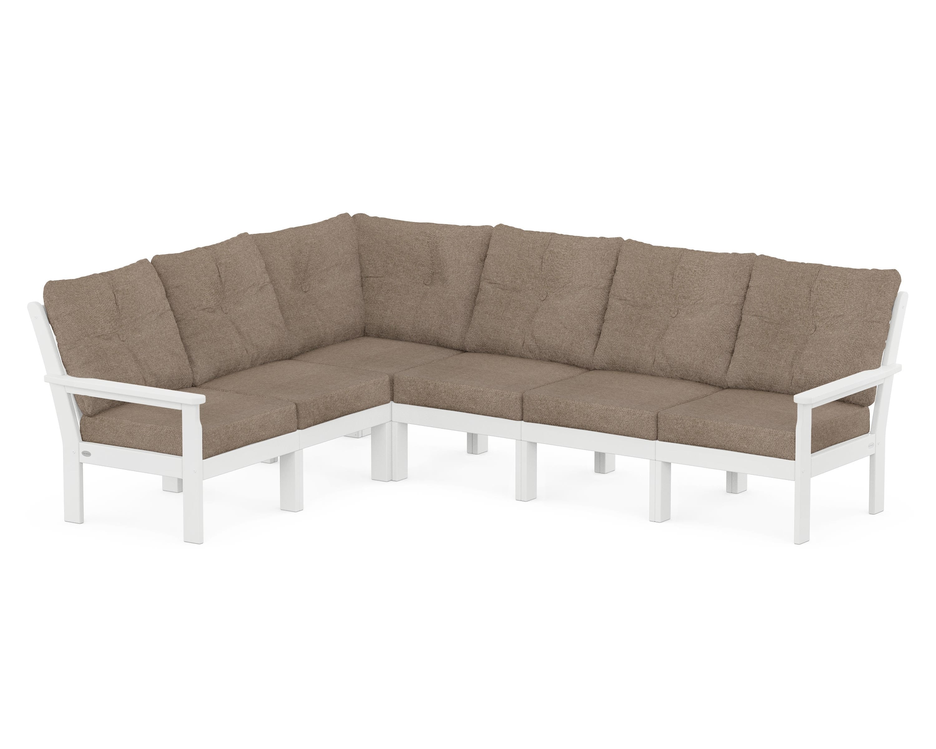POLYWOOD Vineyard 6-Piece Sectional in White / Spiced Burlap
