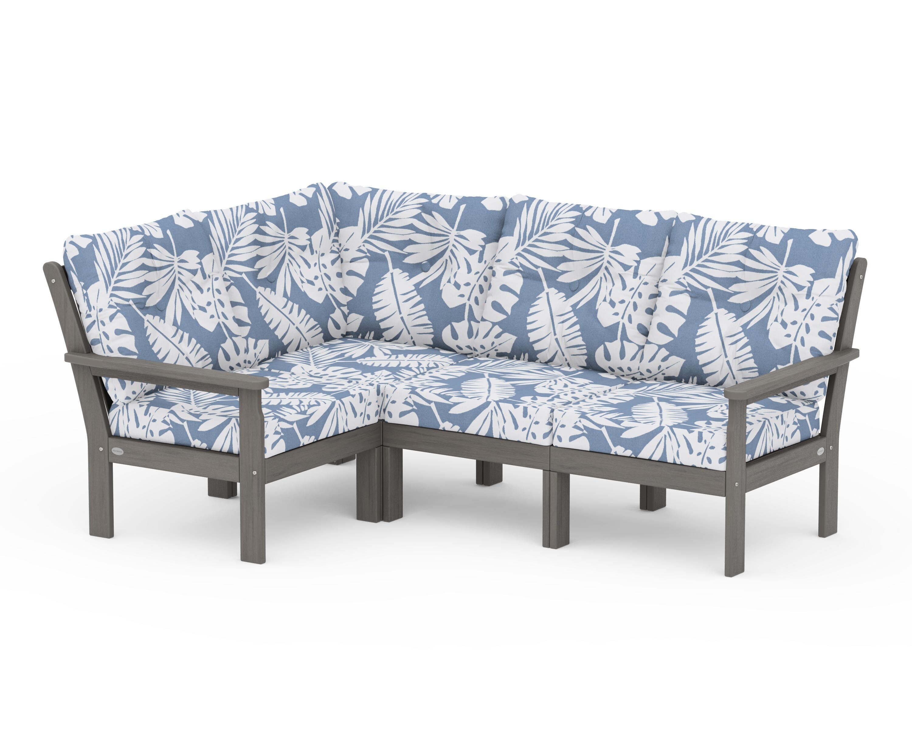 POLYWOOD Vineyard 4-Piece Sectional in Driftwood / Leaf Sky Blue