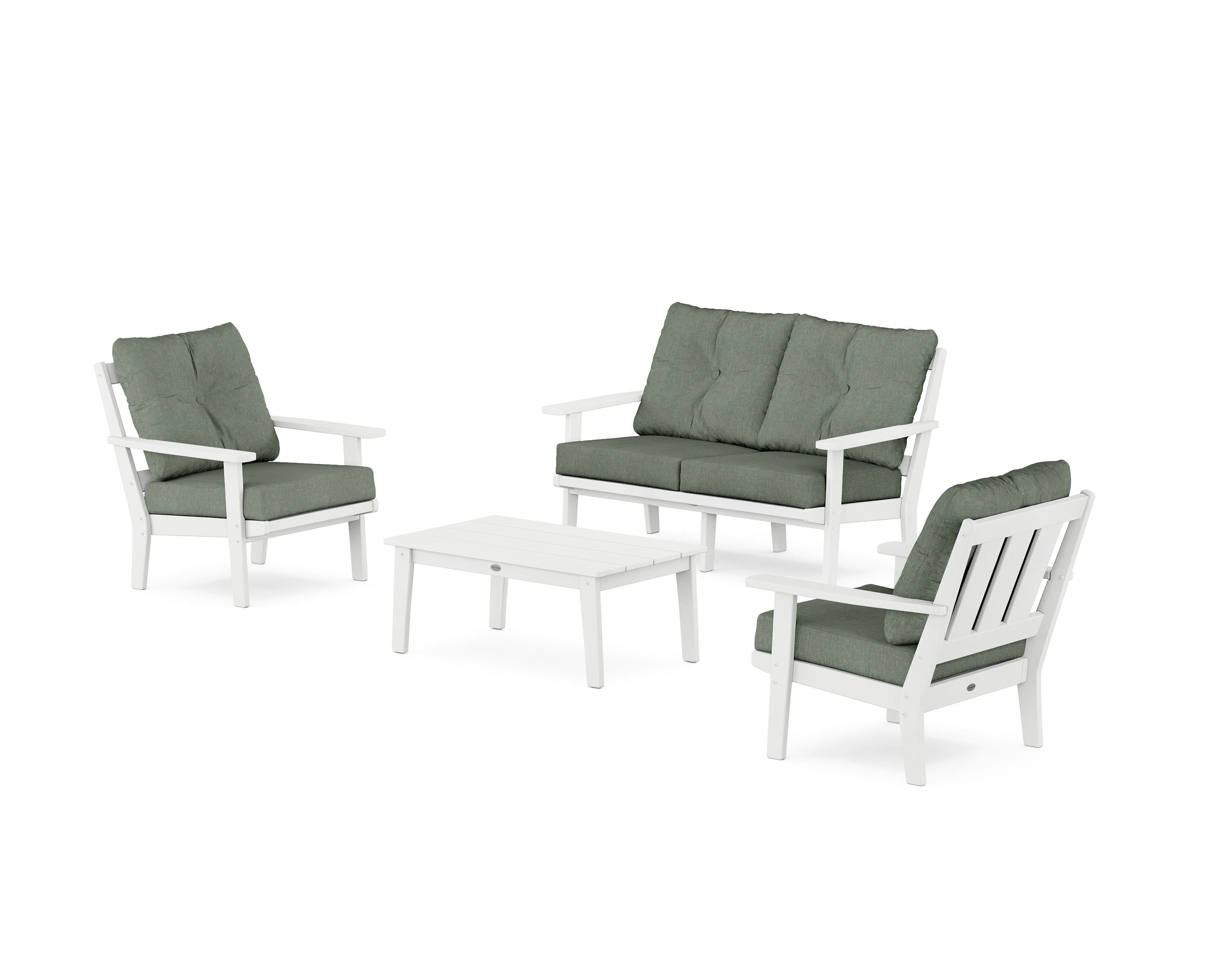 POLYWOOD Oxford 4-Piece Deep Seating Set with Loveseat in White / Cast Sage