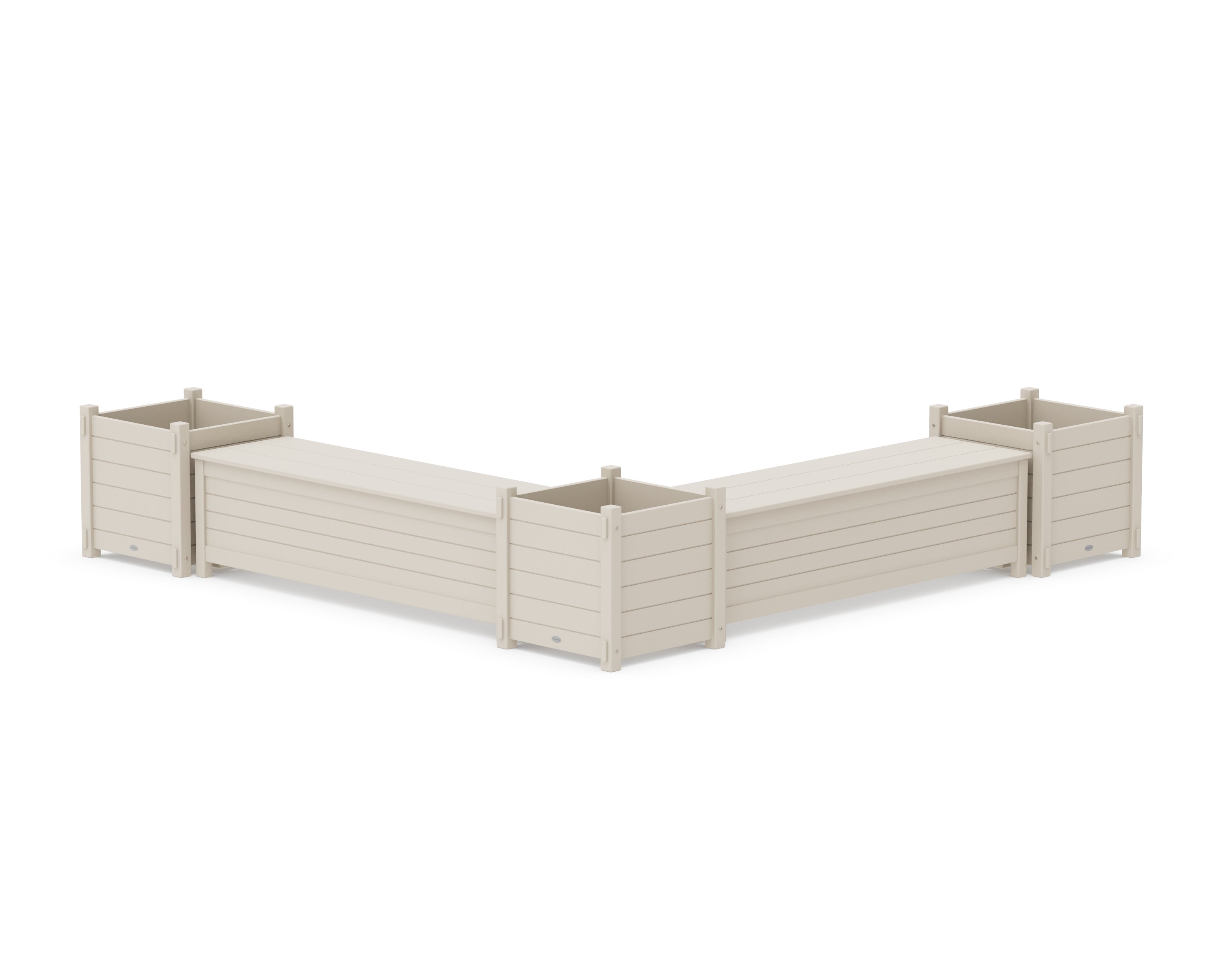 POLYWOOD 60" Nautical L- Shaped Planter Storage Bench Corner Set- Large in Sand
