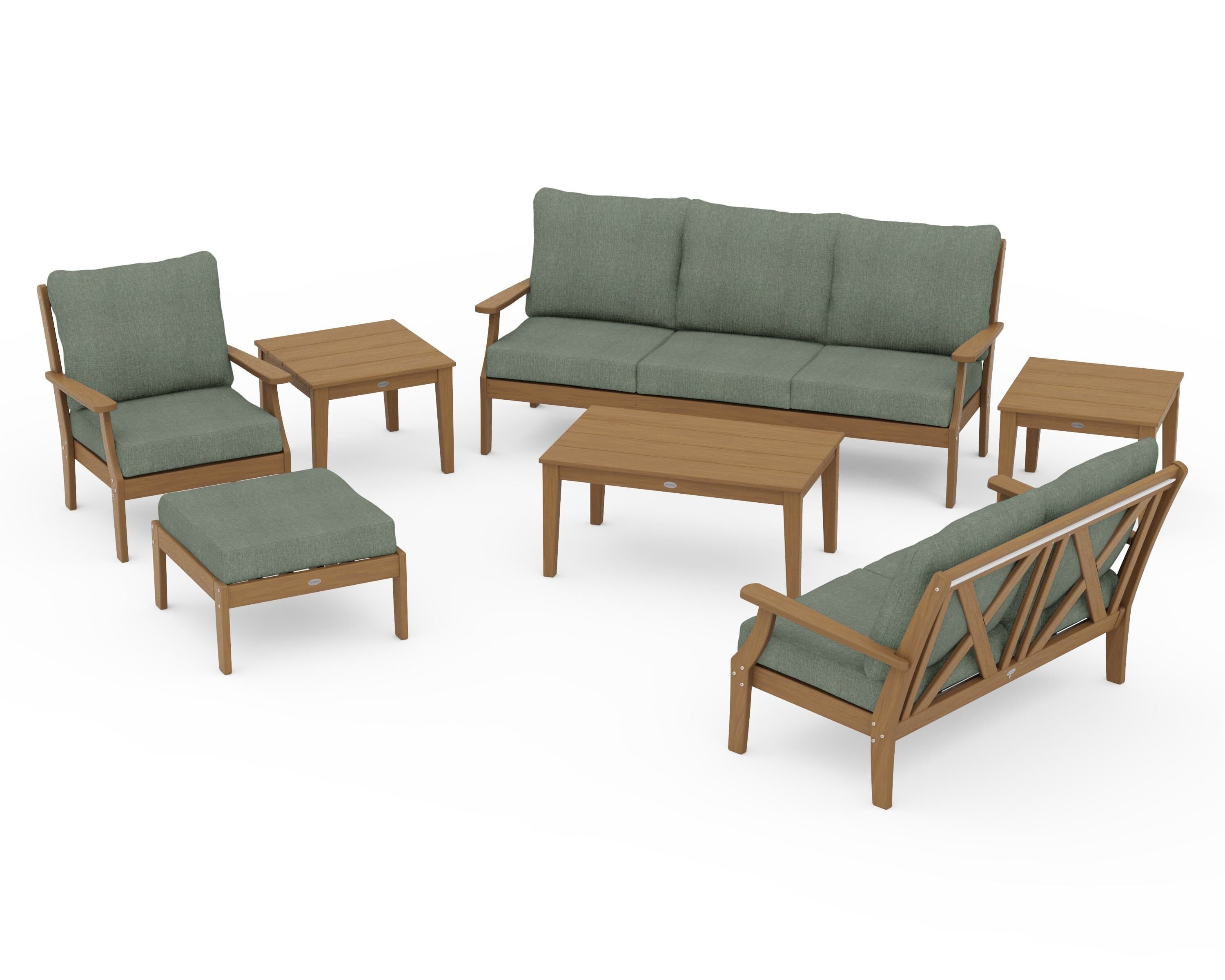 POLYWOOD Braxton 7-Piece Deep Seating Set in Natural / Cast Sage