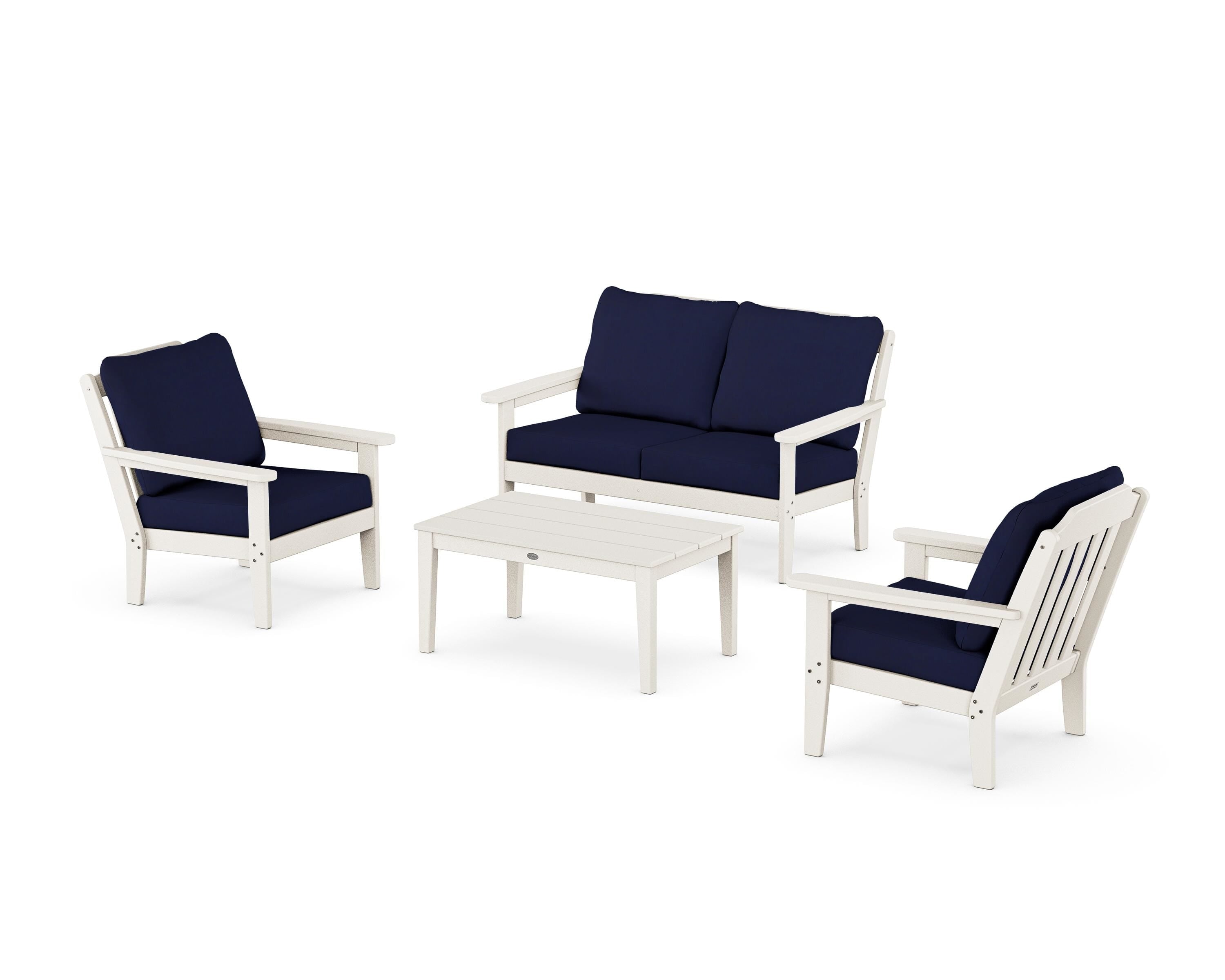Country Living Cottage 4-Piece Deep Seating Set with Loveseat in Sand / Navy