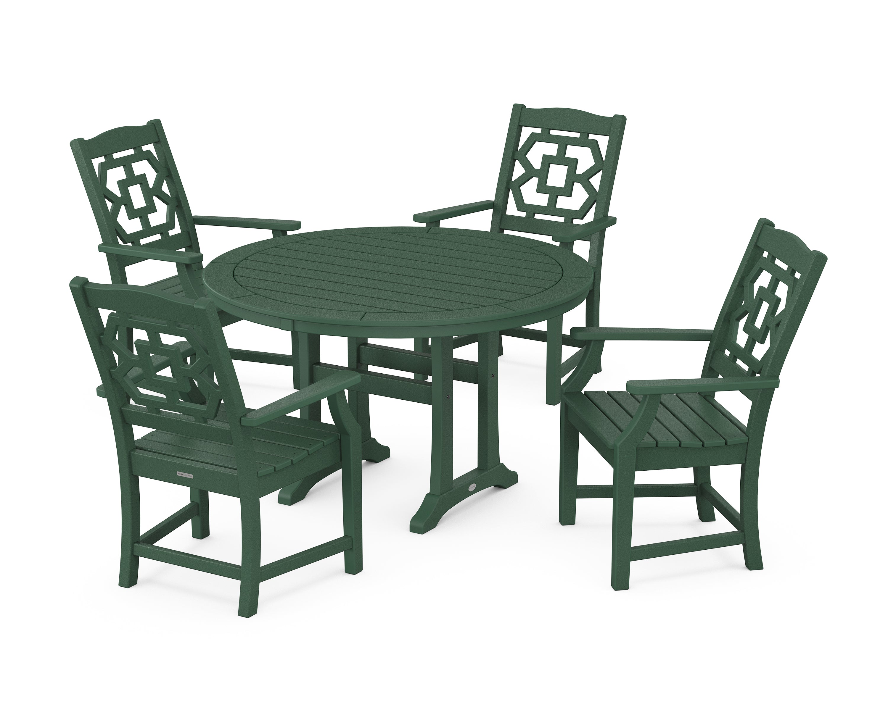 Martha Stewart by POLYWOOD® Chinoiserie 5-Piece Round Dining Set with Trestle Legs in Green
