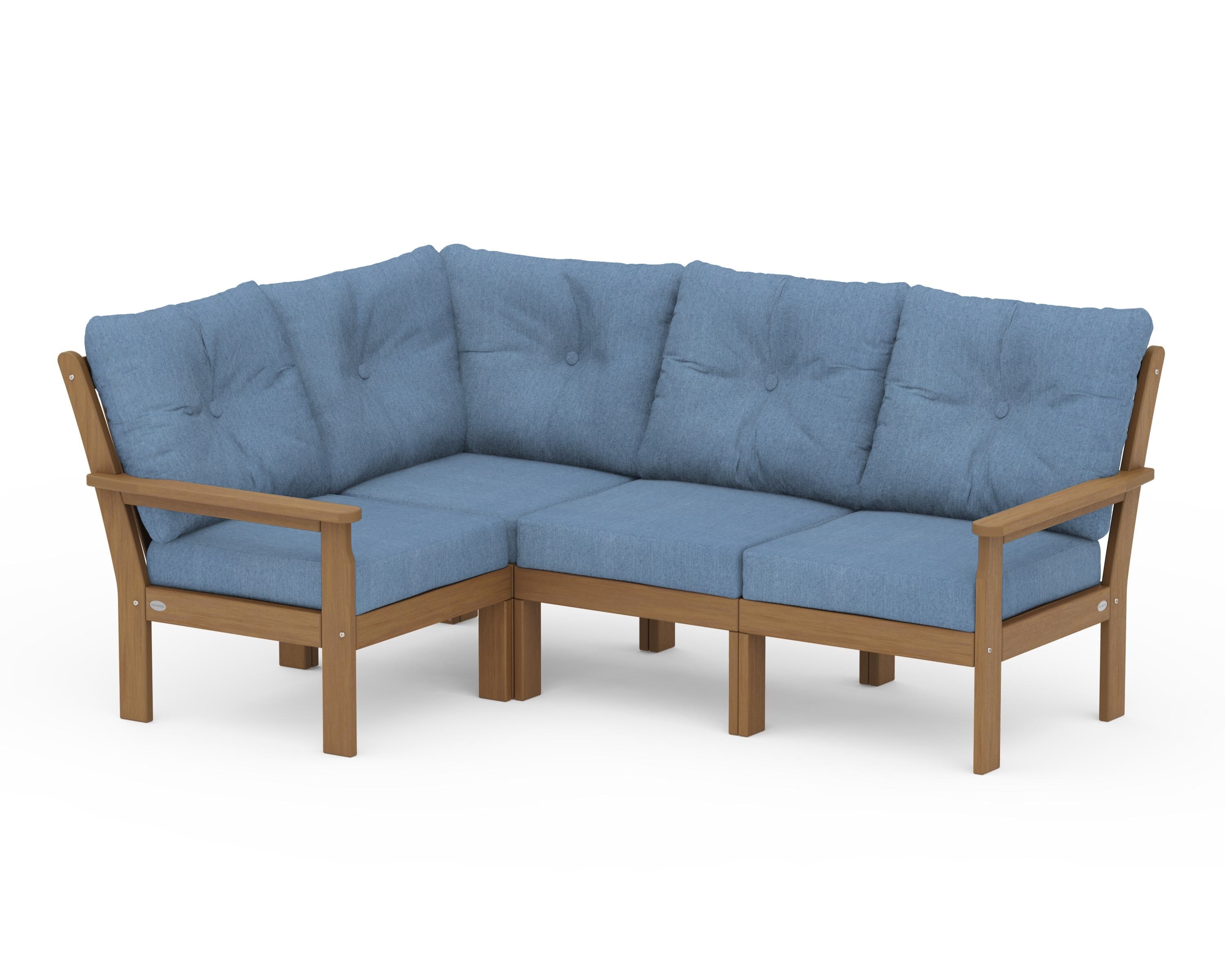 POLYWOOD Vineyard 4-Piece Sectional in Natural / Sky Blue