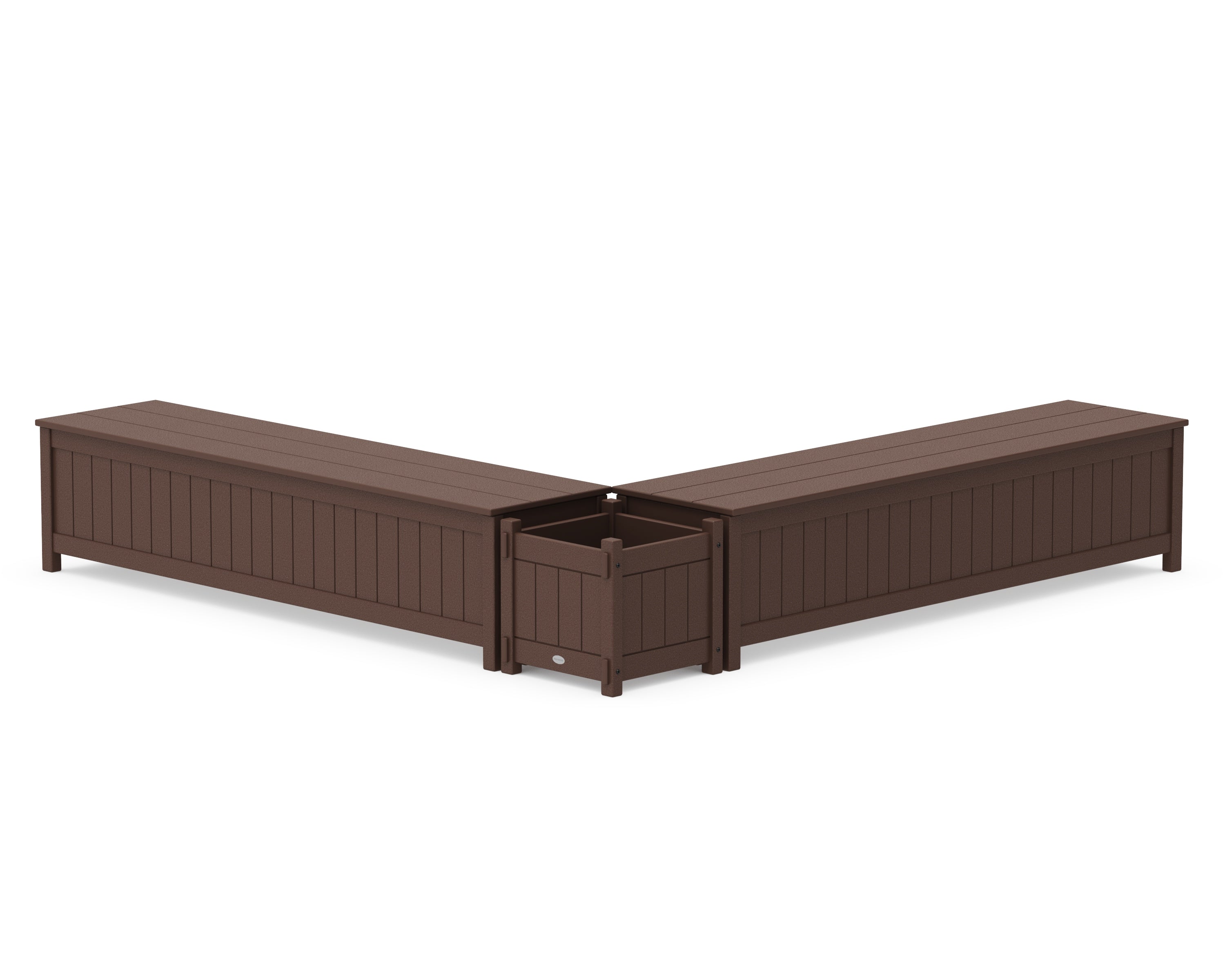 POLYWOOD 72" Vineyard L- Shaped Planter Storage Bench Set in Mahogany