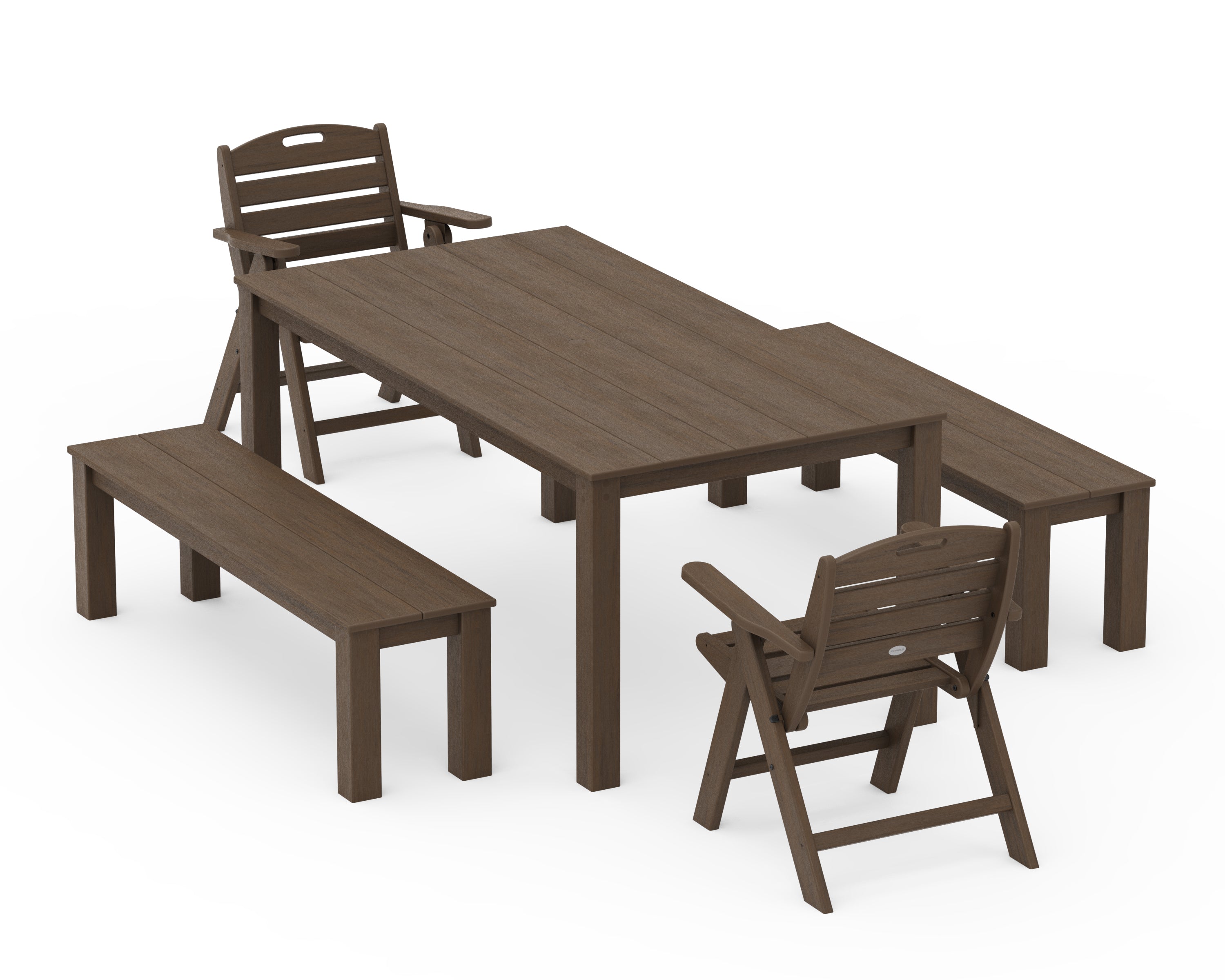 POLYWOOD Nautical Folding Lowback Chair 5-Piece Parsons Dining Set with Benches in Kona