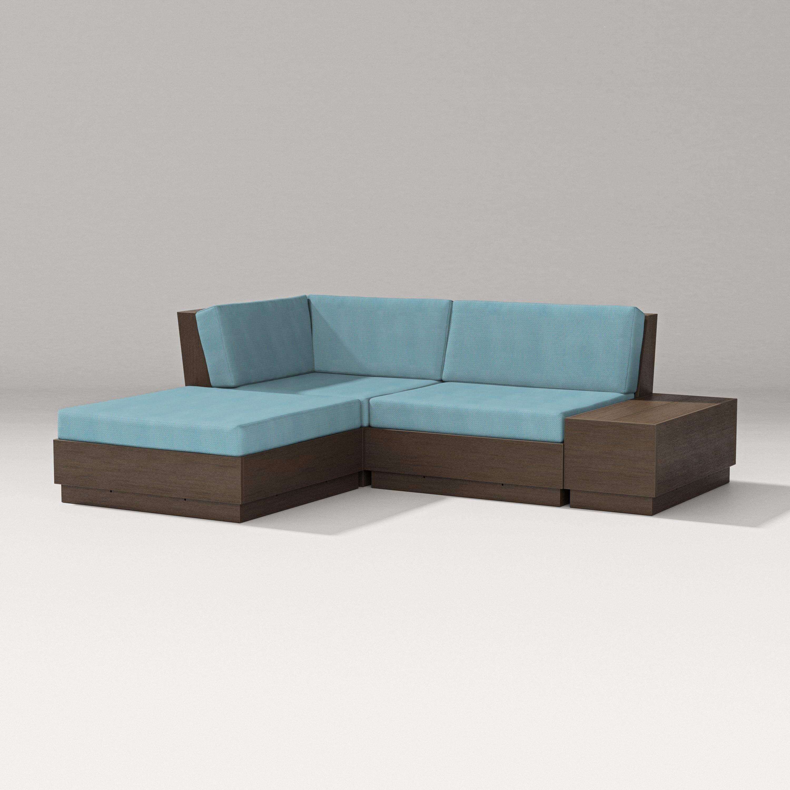 PW Designer Series Elevate Loveseat Sectional with Chaise in Kona / Lattice Sky Blue