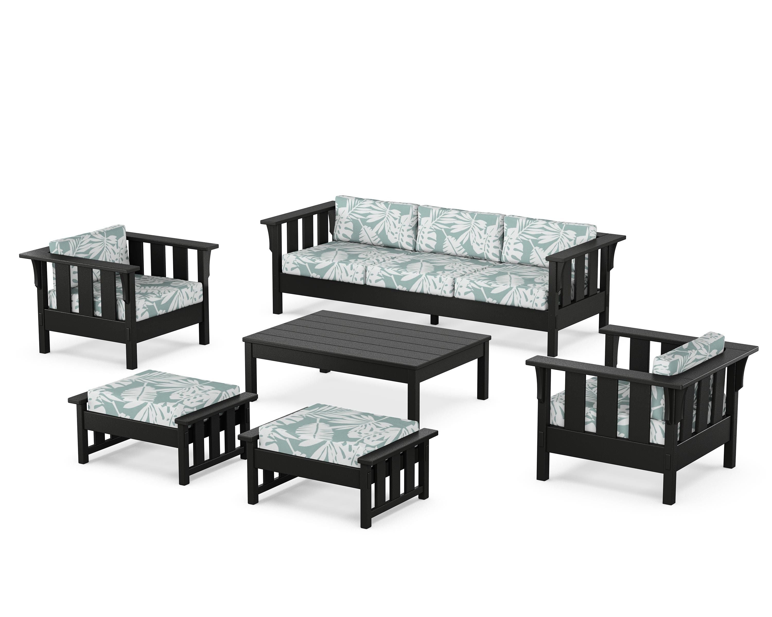 Martha Stewart by POLYWOOD Acadia 6-Piece Lounge Sofa Set in Black / Leaf Glacier Spa