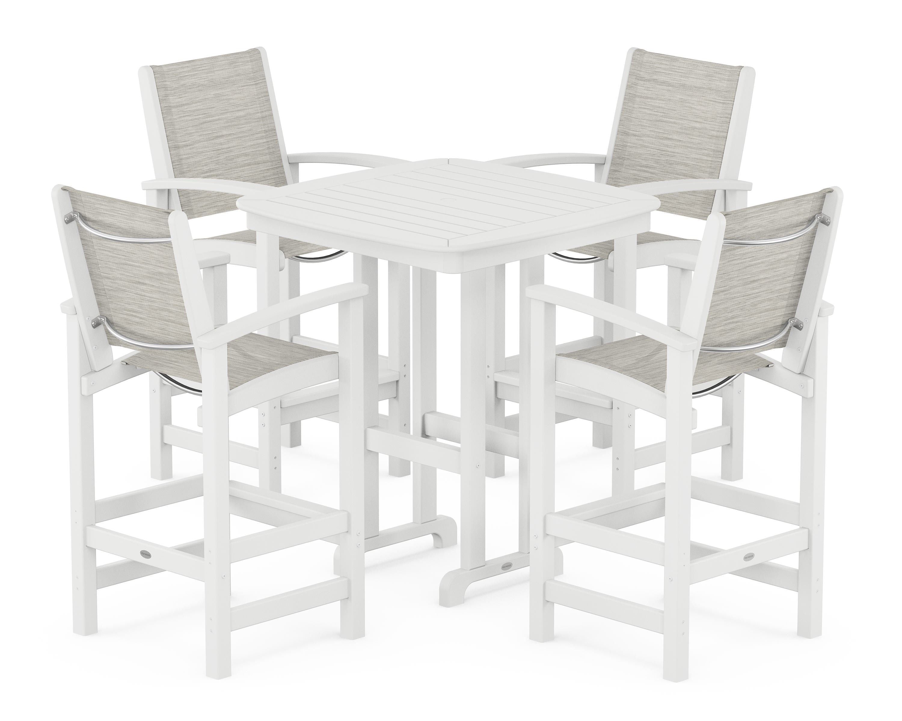 POLYWOOD Coastal 5-Piece Bar Set in White / Birch Sling