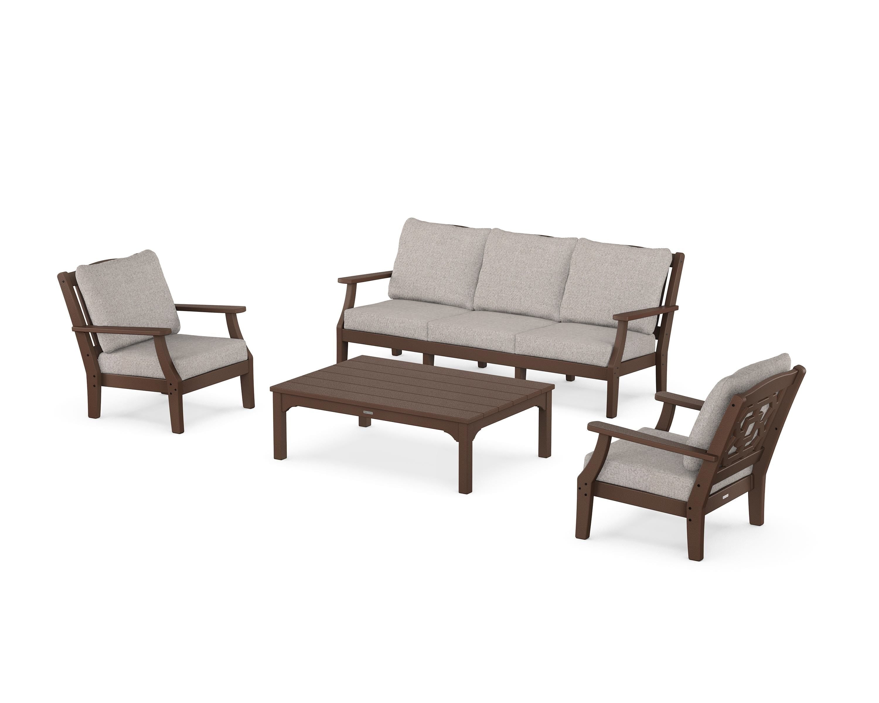 Martha Stewart by POLYWOOD Chinoiserie 4-Piece Deep Seating Set with Sofa in Mahogany / Weathered Tweed