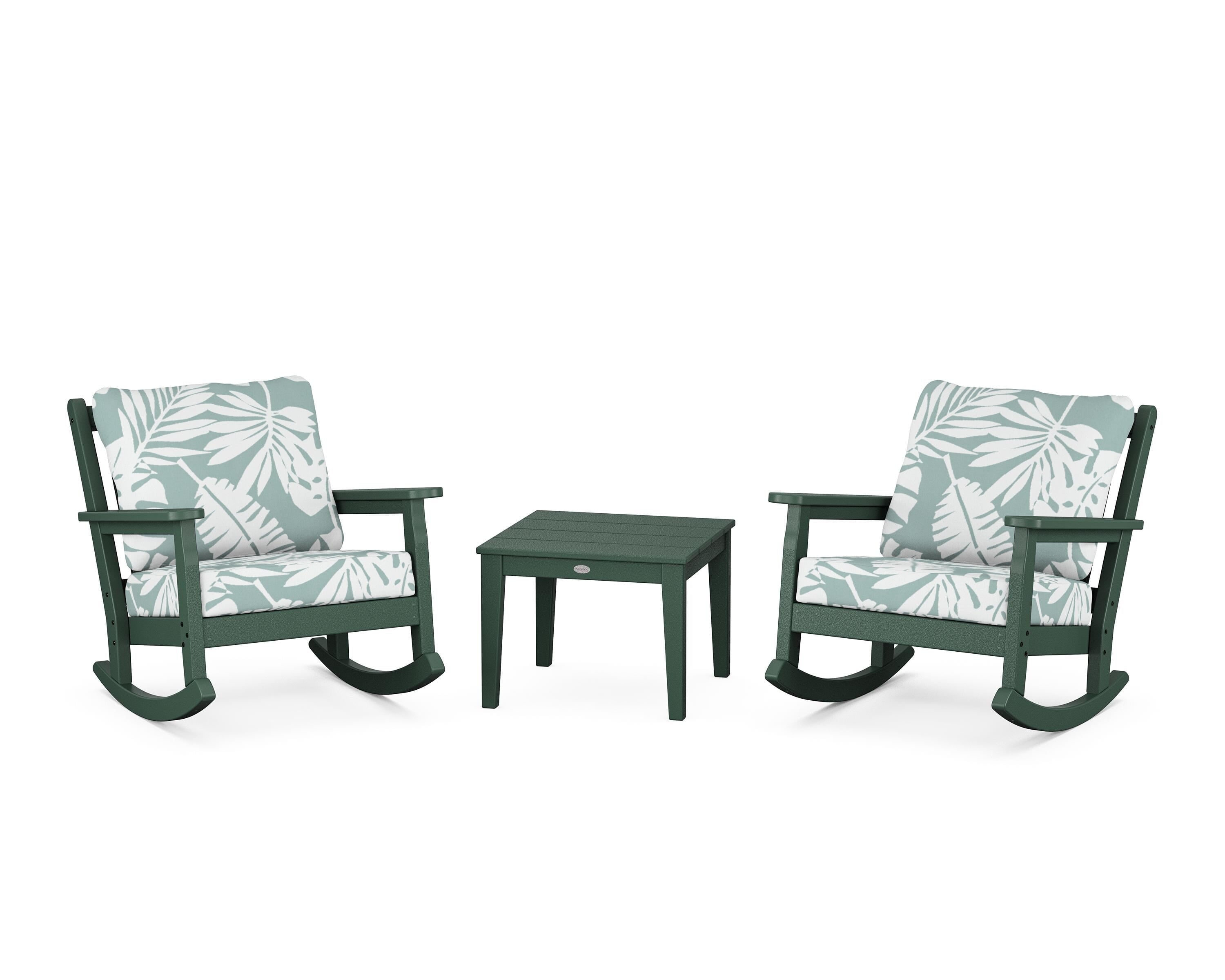 POLYWOOD Chippendale 3-Piece Deep Seating Rocker Set in Green / Leaf Glacier Spa
