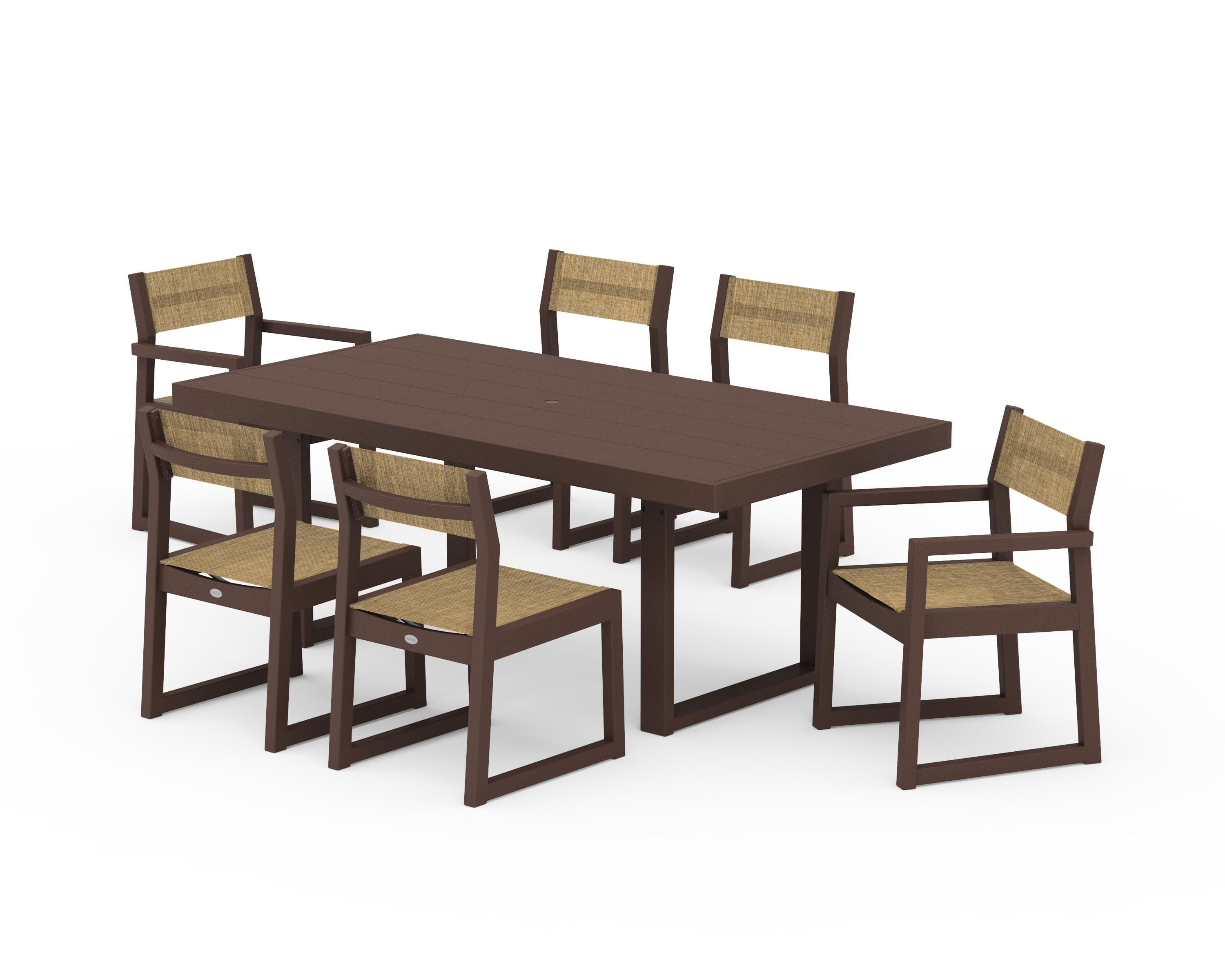 POLYWOOD EDGE Sling 7-Piece Dining Set in Mahogany / Burlap Sling