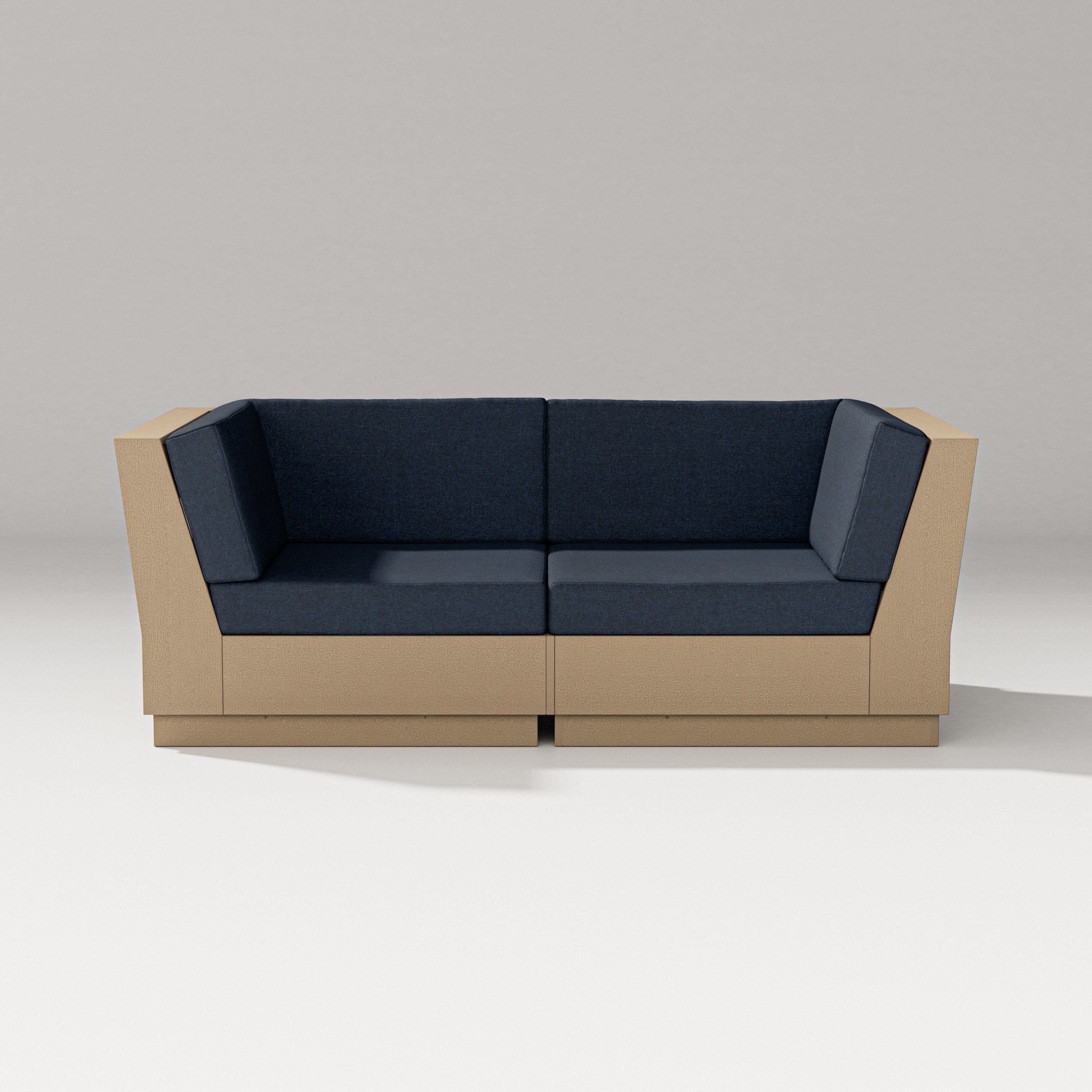 PW Designer Series Elevate Loveseat Sectional in Vintage Sahara / Marine Indigo