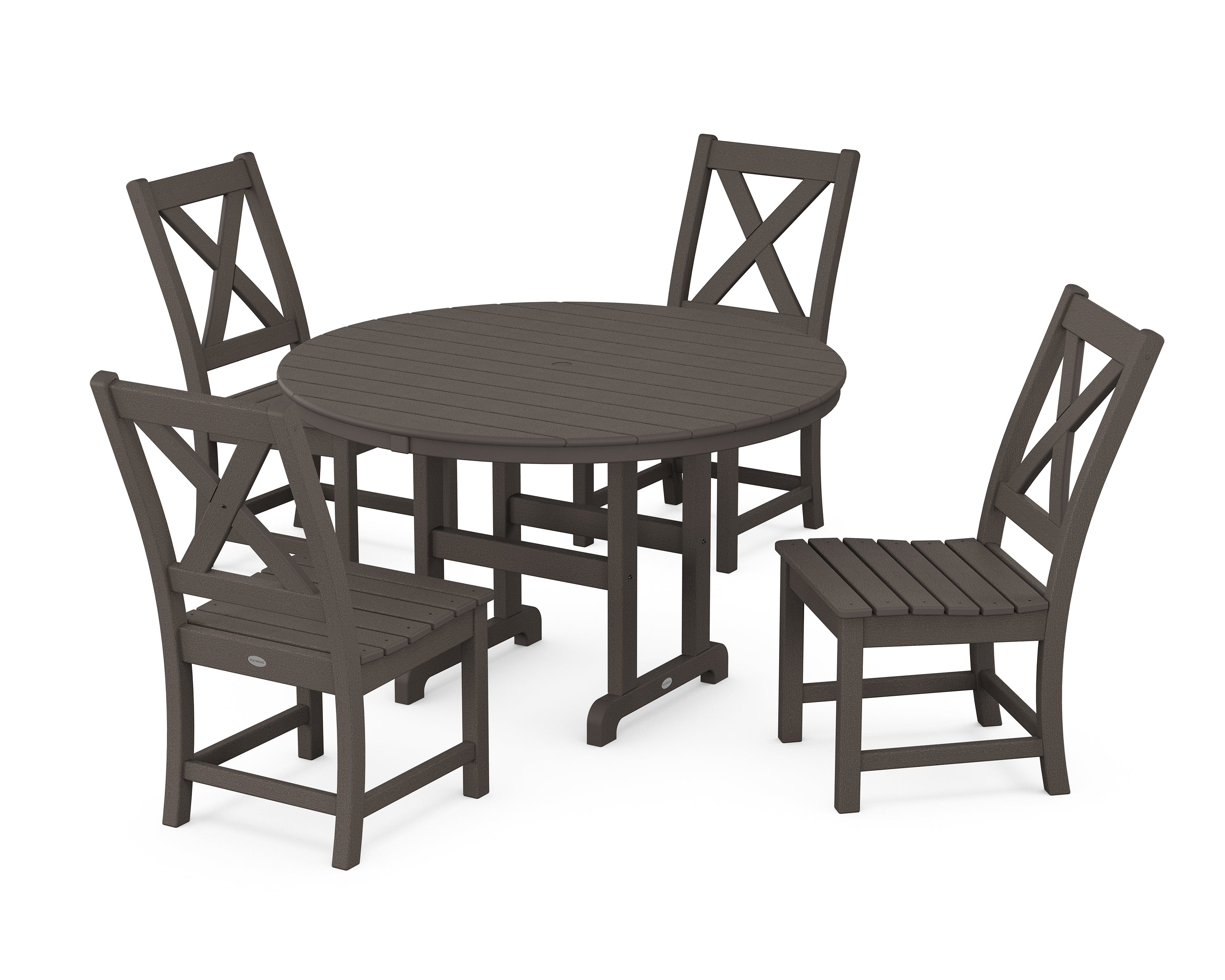 POLYWOOD® Braxton Side Chair 5-Piece Round Dining Set in Vintage Coffee