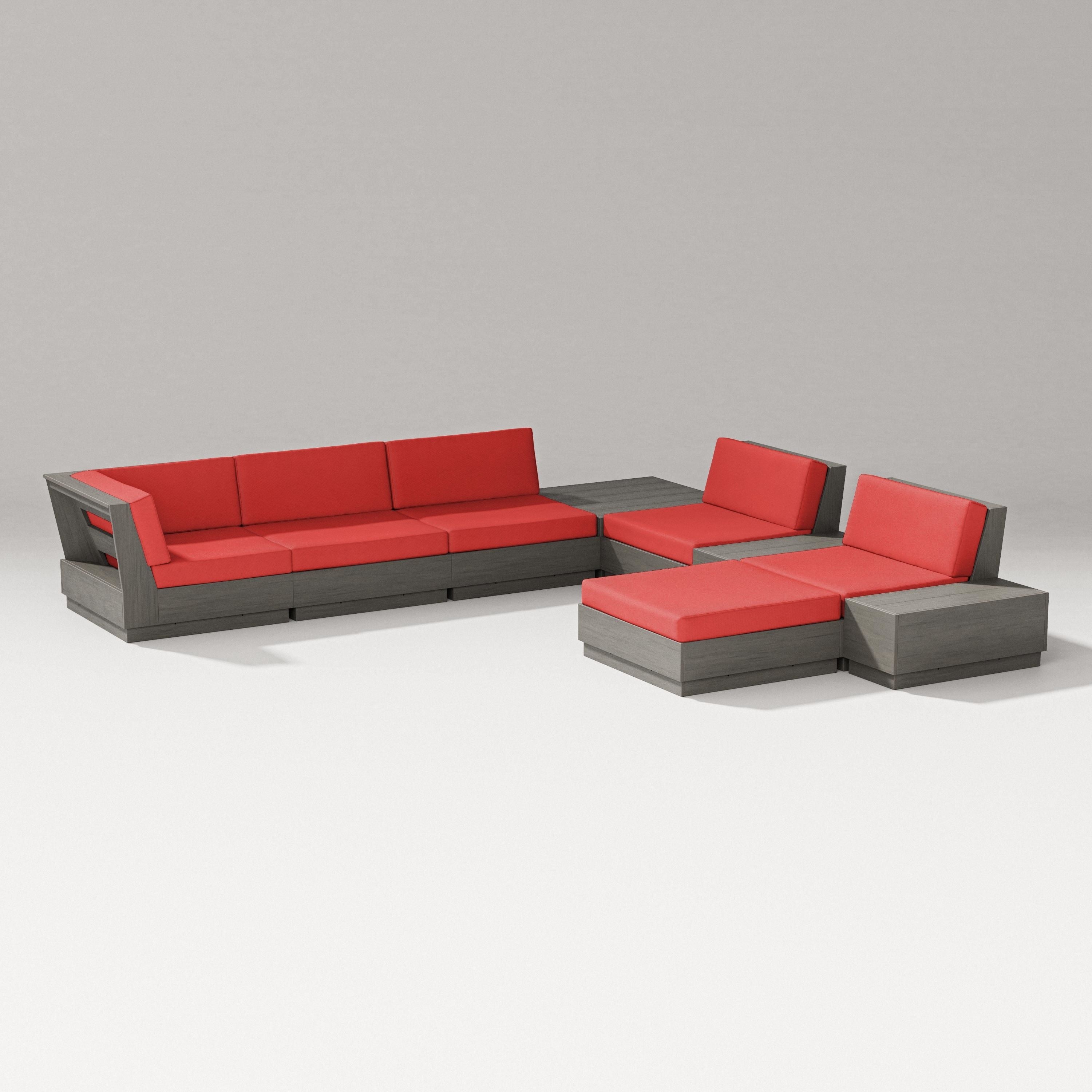 PW Designer Series Elevate 9-Piece Conversation Sectional in Driftwood / Crimson Linen