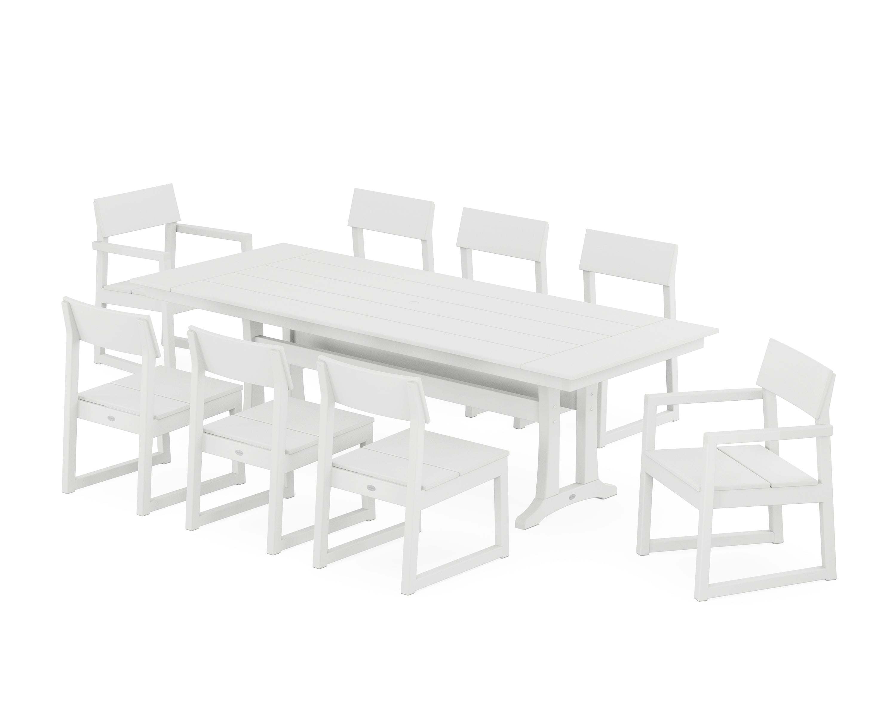 POLYWOOD® EDGE 9-Piece Farmhouse Dining Set with Trestle Legs in White