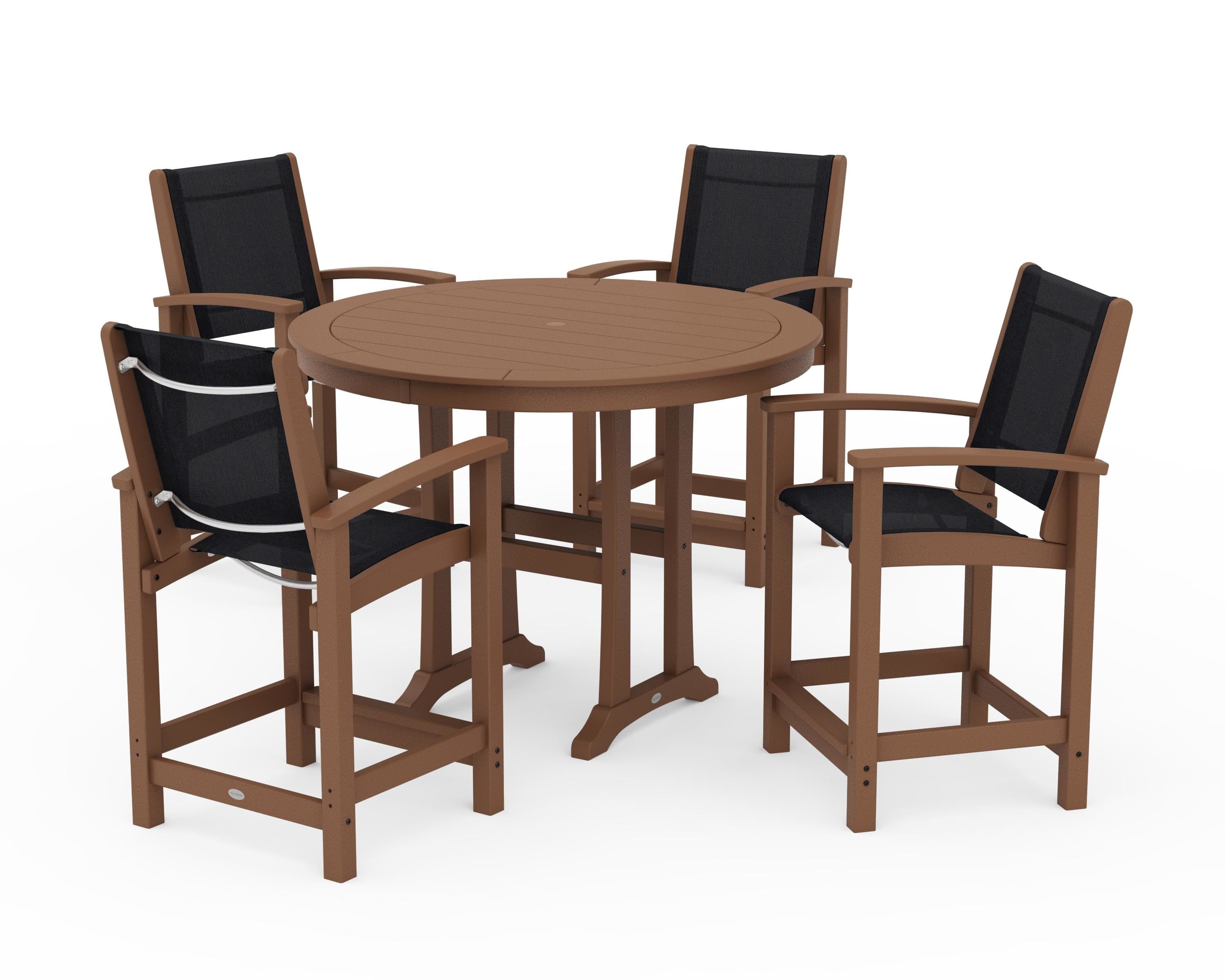 POLYWOOD Coastal 5-Piece Counter Set in Teak / Black Sling