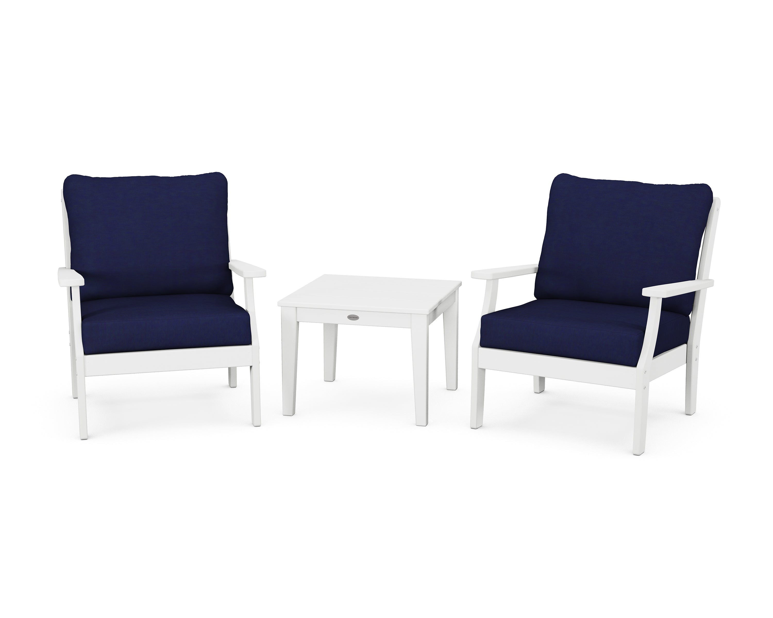 POLYWOOD Braxton 3-Piece Deep Seating Set in White / Navy