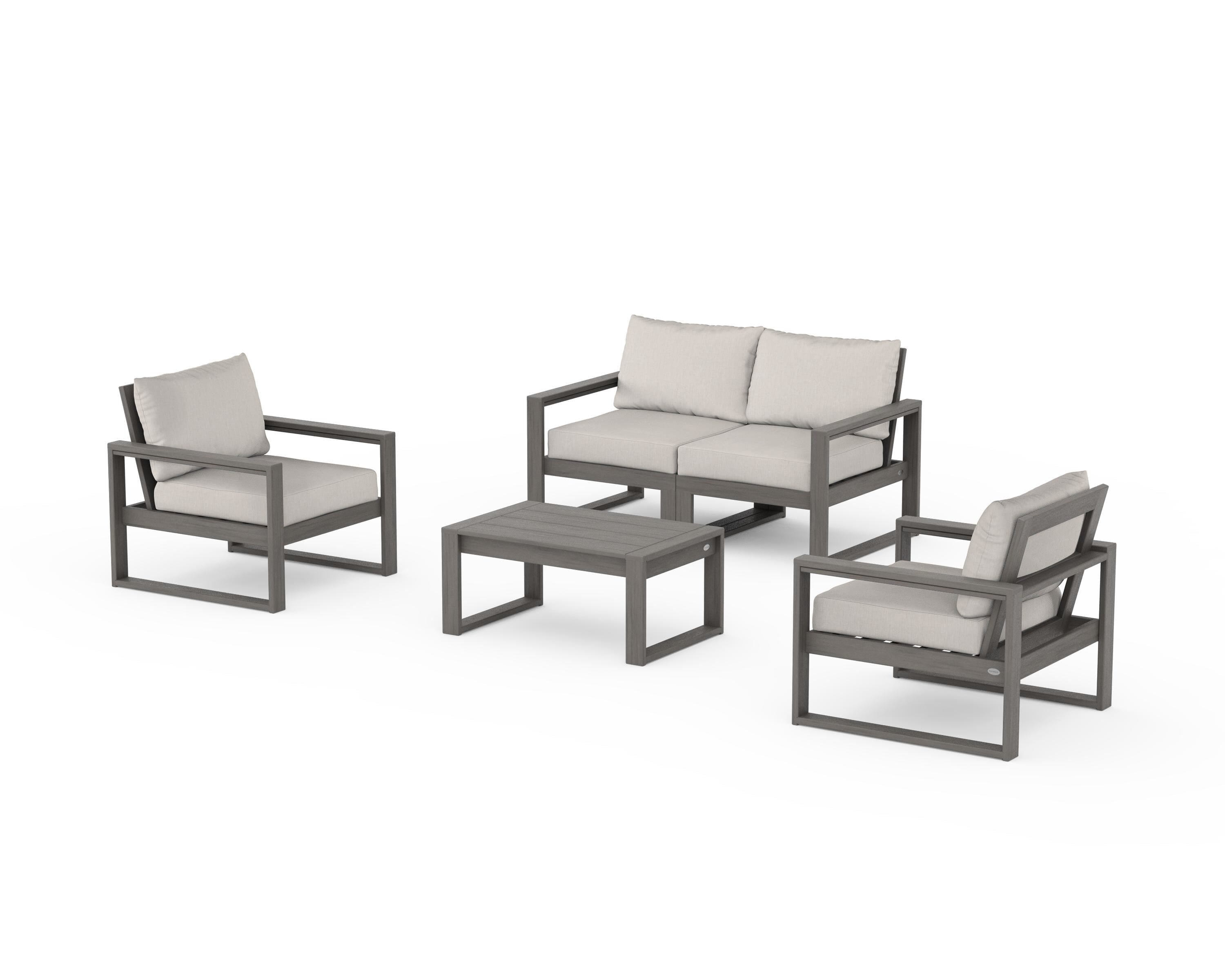 POLYWOOD EDGE Sectional 4-Piece Deep Seating Set with Loveseat in Driftwood / Cast Ash