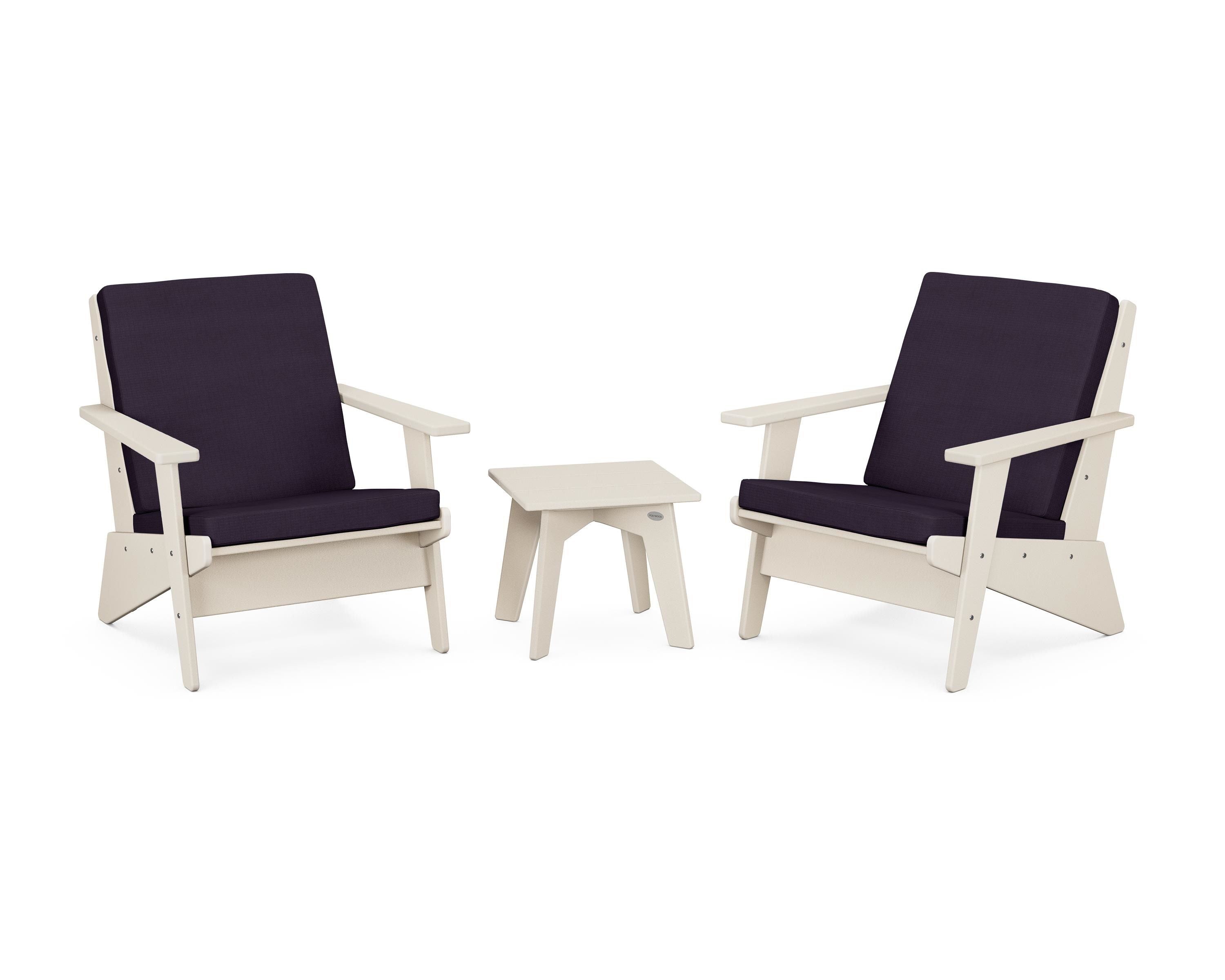 POLYWOOD Riviera Modern Lounge 3-Piece Set in Sand / Navy Linen