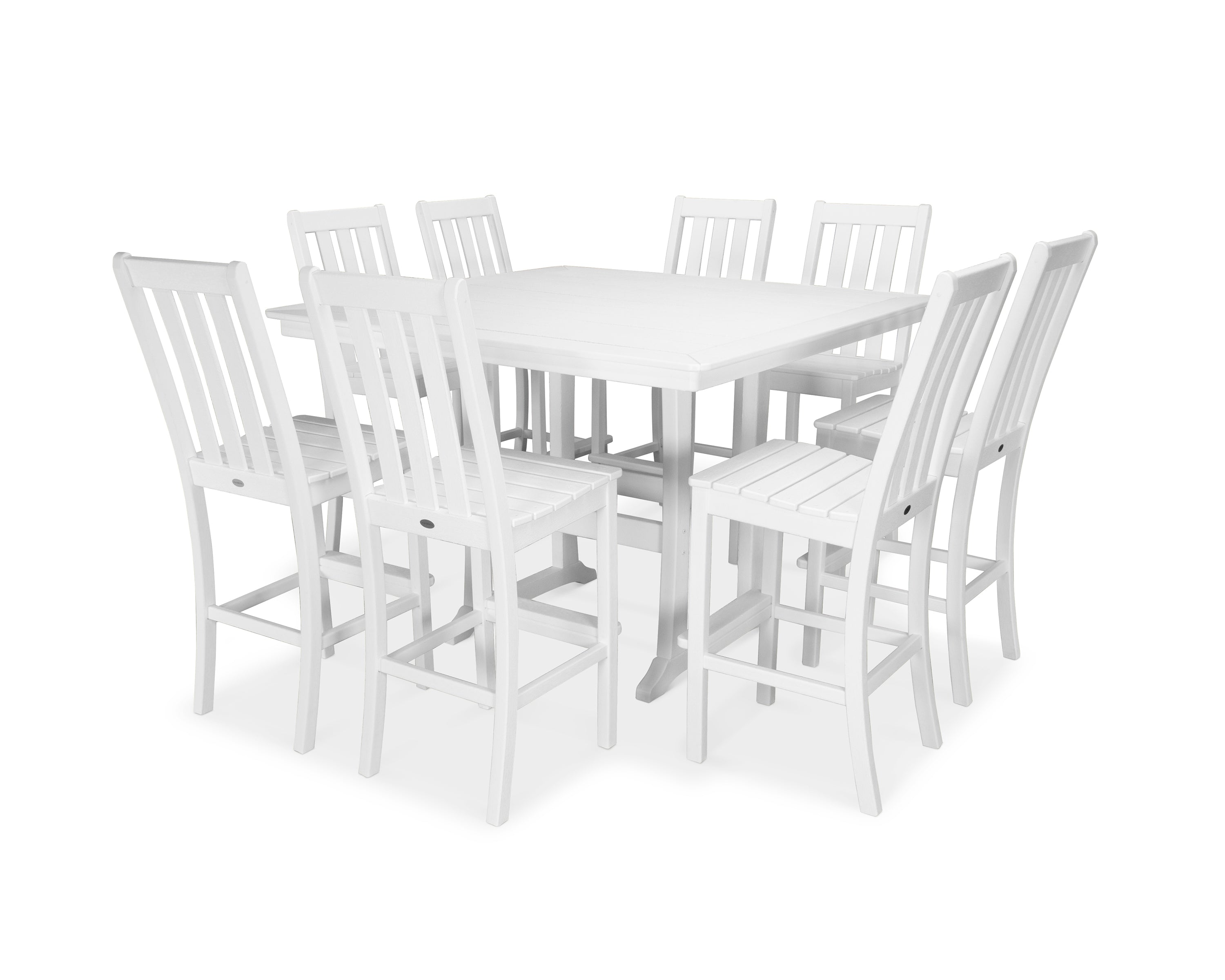 POLYWOOD® Vineyard 9-Piece Nautical Trestle Bar Set in White