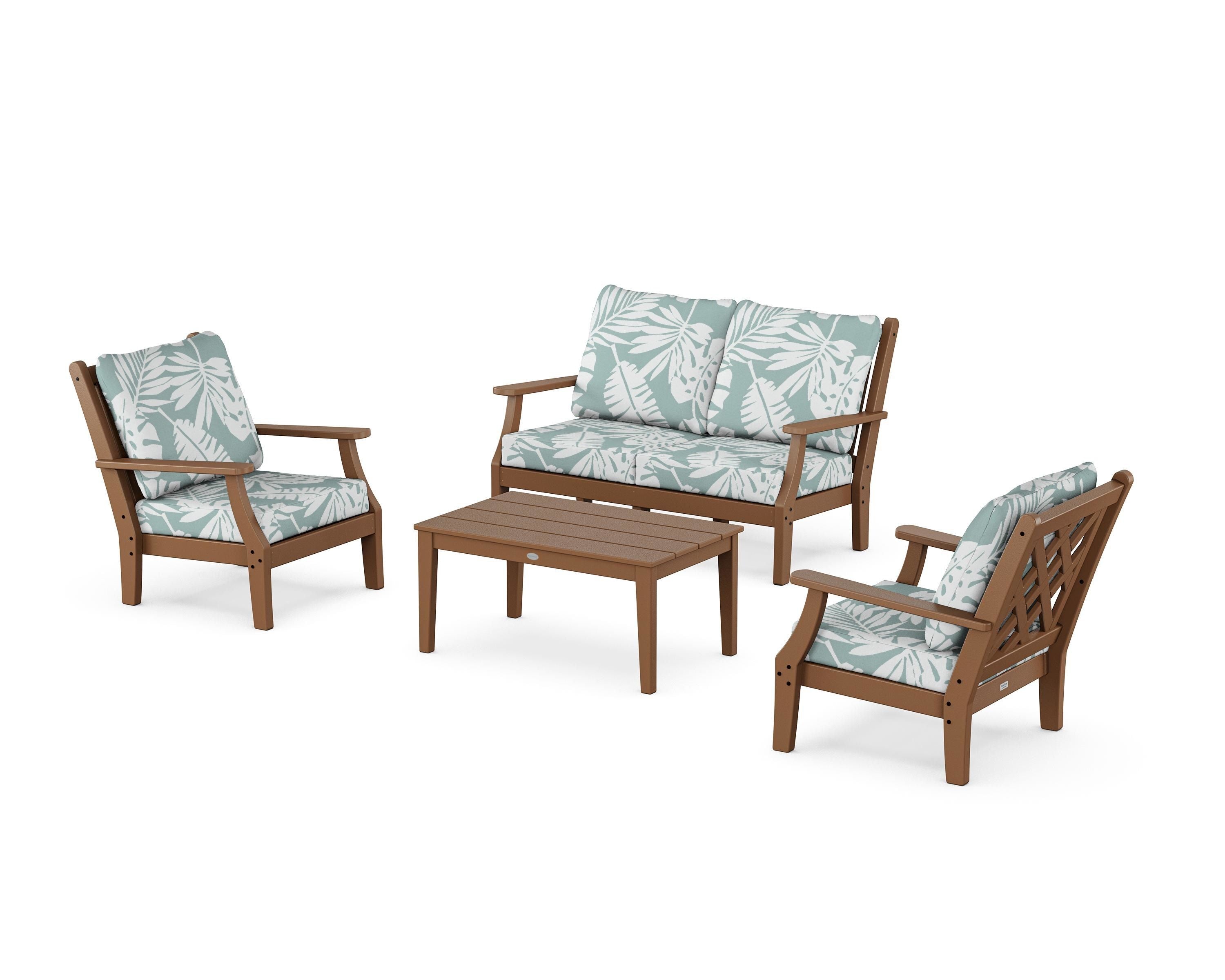 Country Living Wovendale 4-Piece Deep Seating Set with Loveseat in Teak / Leaf Glacier Spa