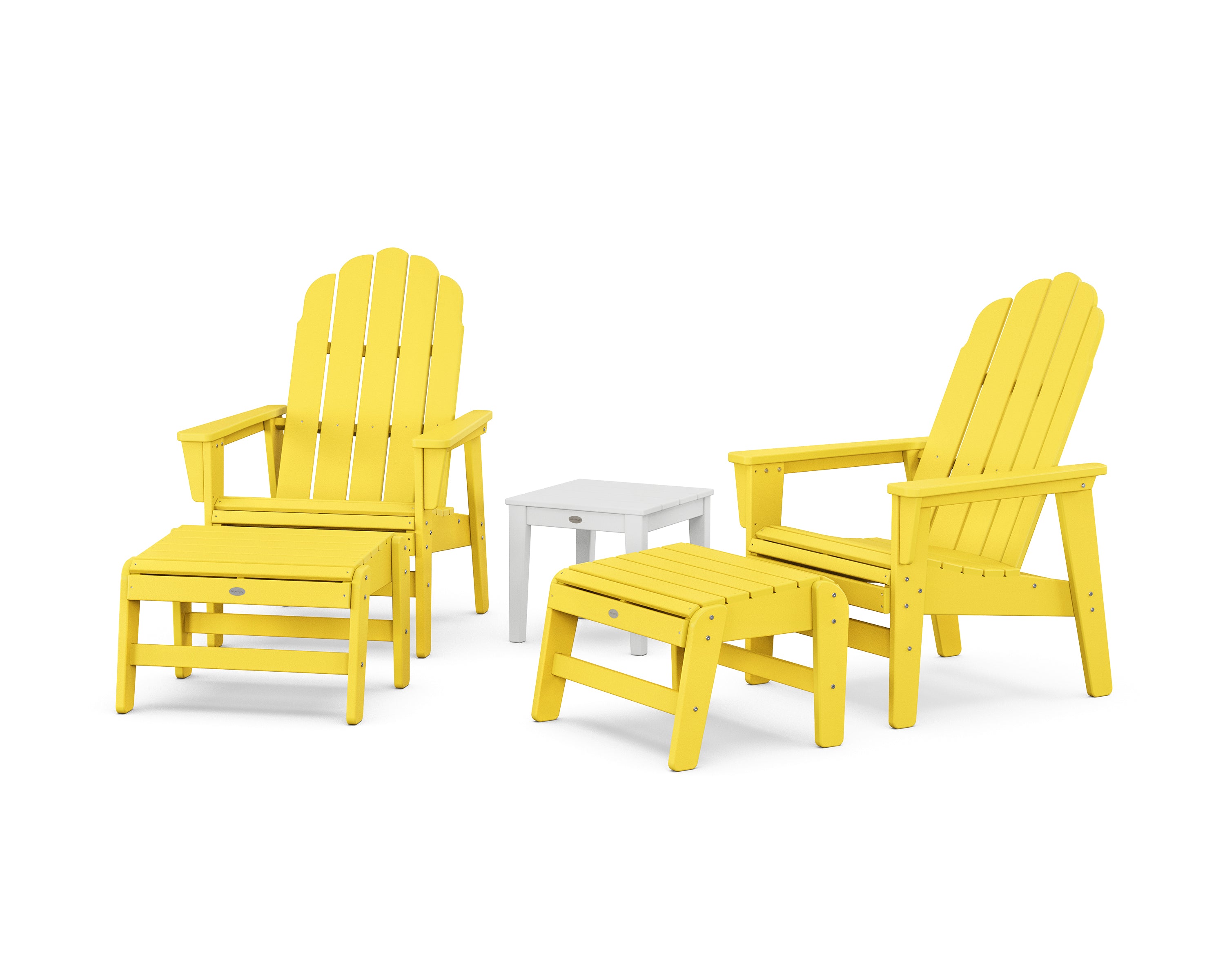 POLYWOOD® 5-Piece Vineyard Grand Upright Adirondack Set with Ottomans and Side Table in Lemon / White