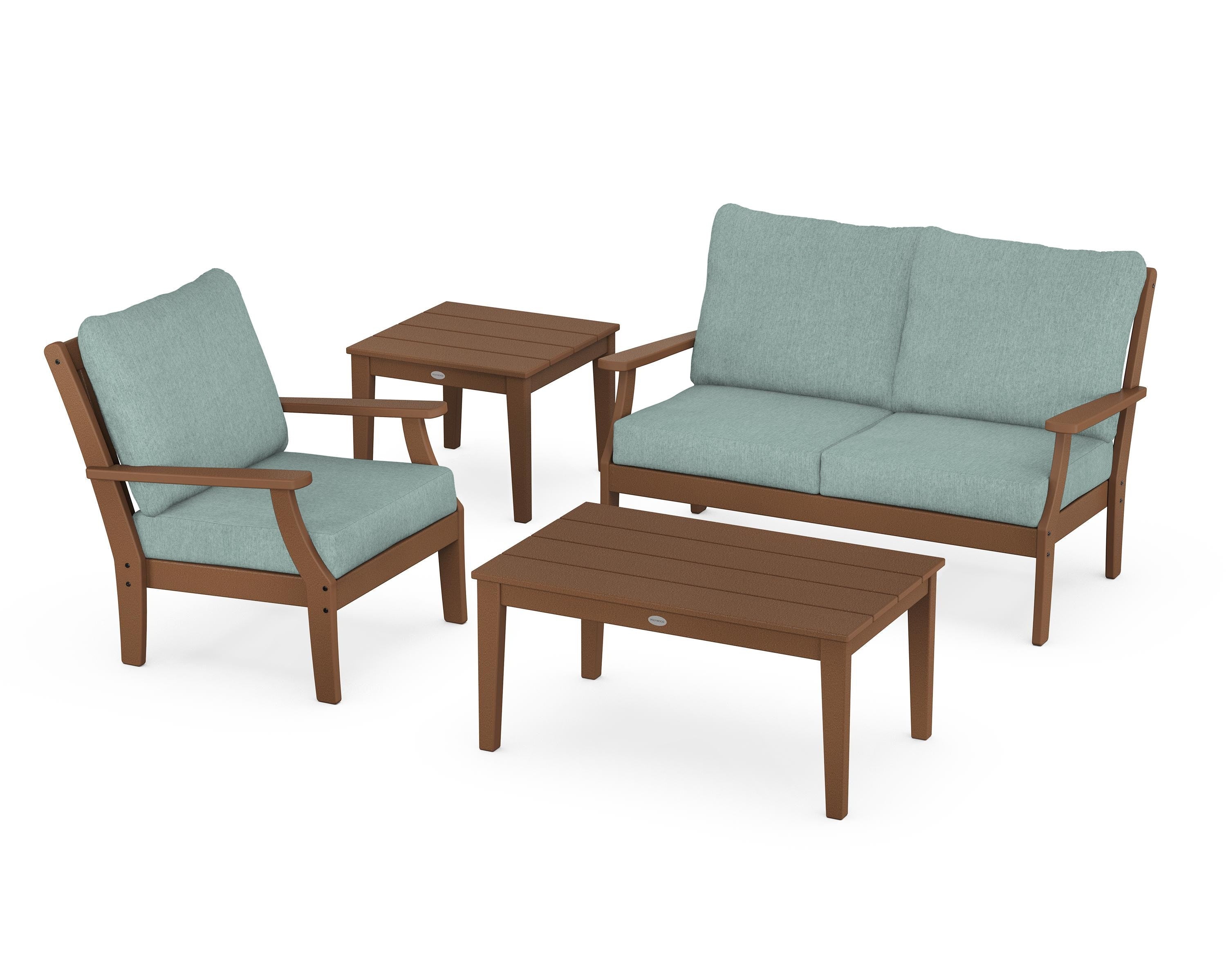POLYWOOD Braxton 4-Piece Deep Seating Set in Teak / Glacier Spa