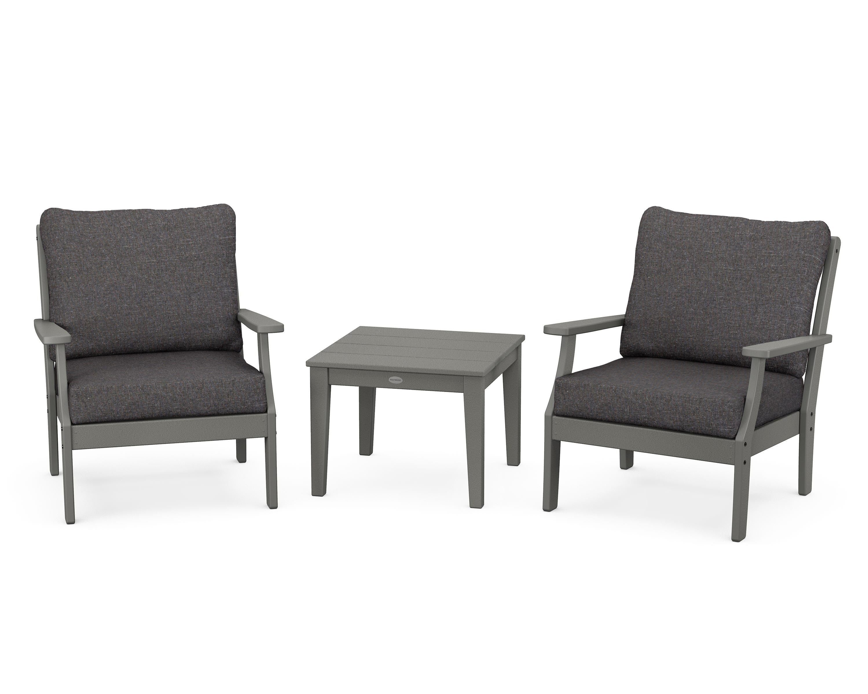 POLYWOOD Braxton 3-Piece Deep Seating Set in Slate Grey / Ash Charcoal