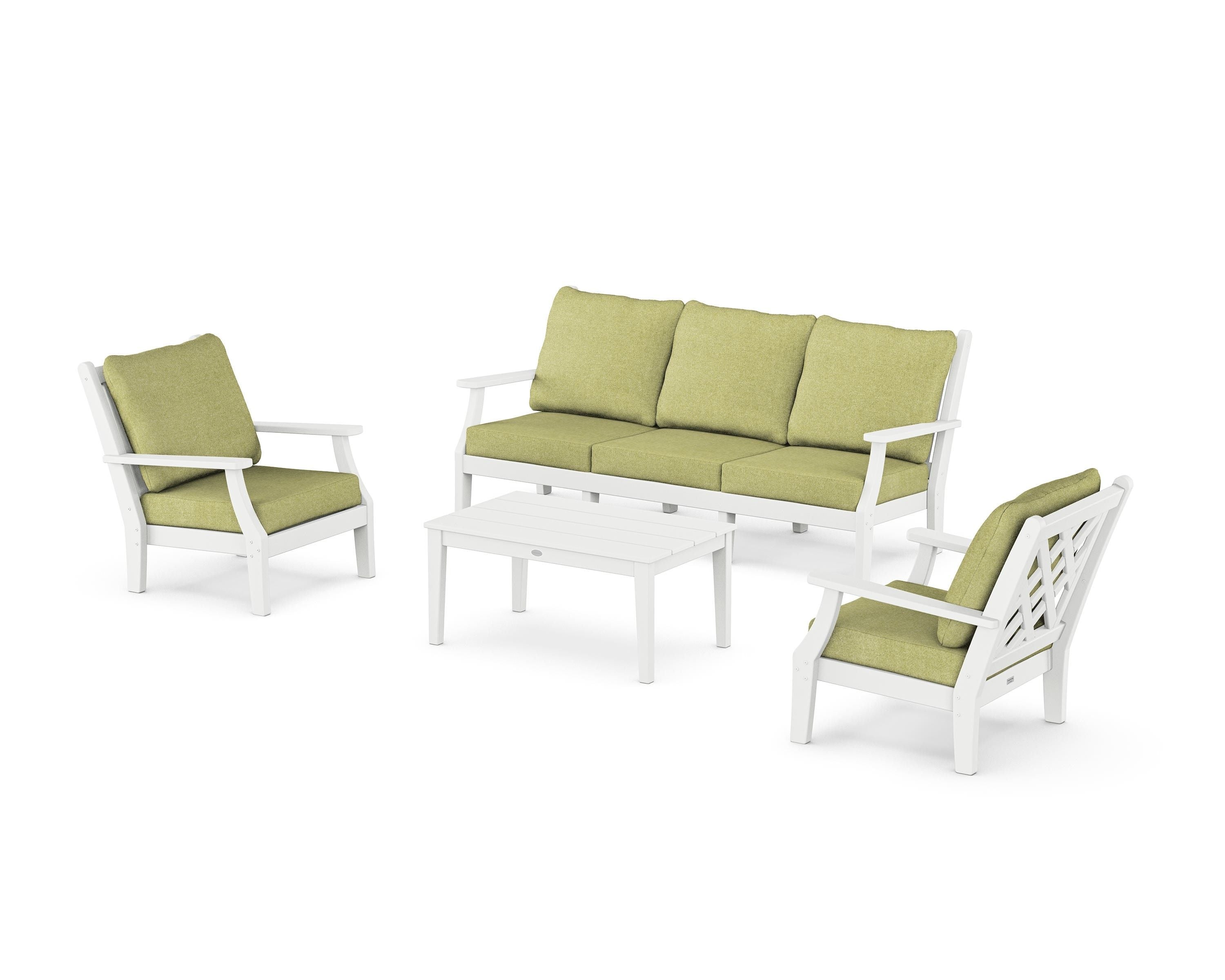 Country Living Wovendale 4-Piece Deep Seating Set with Sofa in White / Chartreuse Boucle