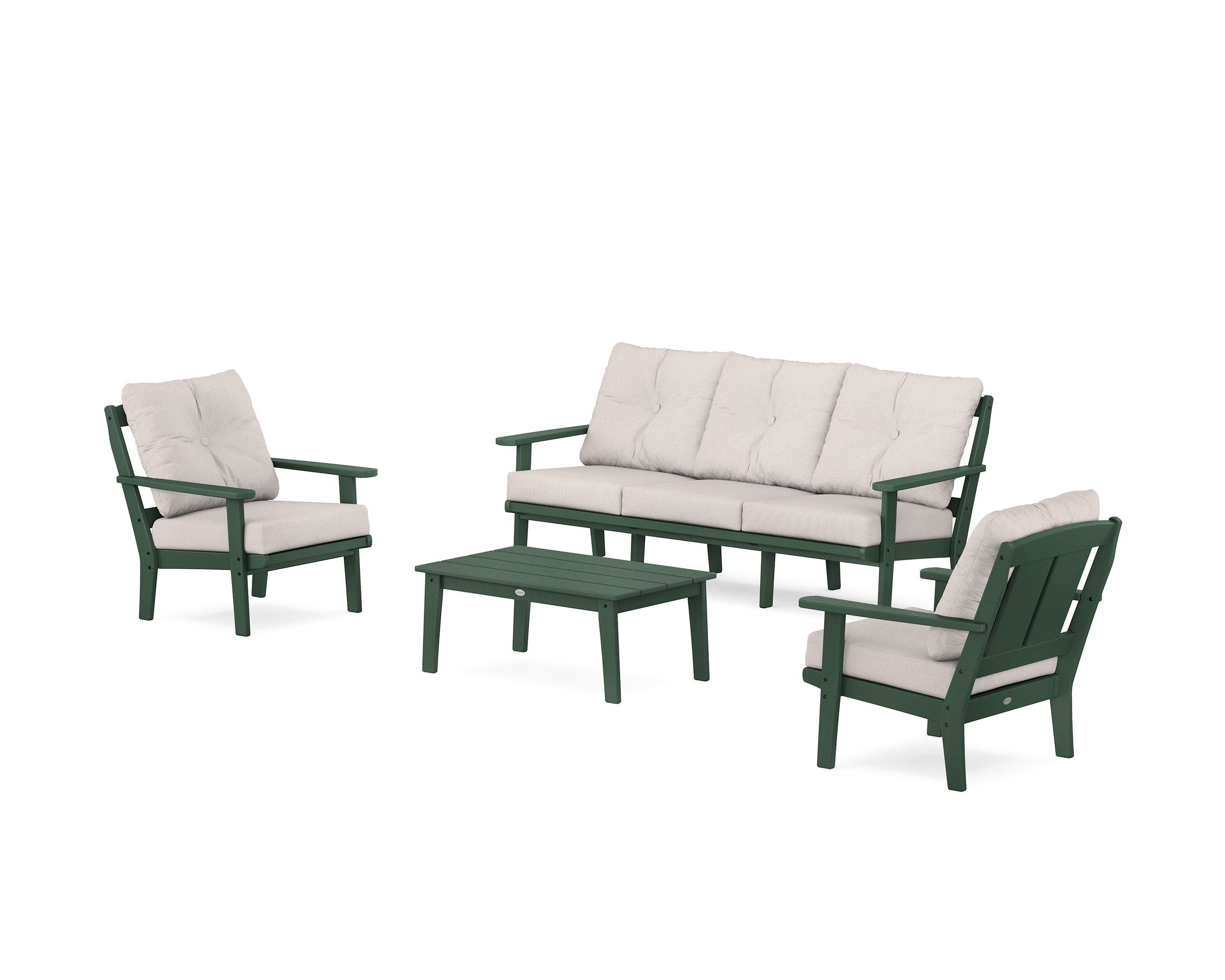 POLYWOOD Mission 4-Piece Deep Seating Set with Sofa in Green / Dune Burlap