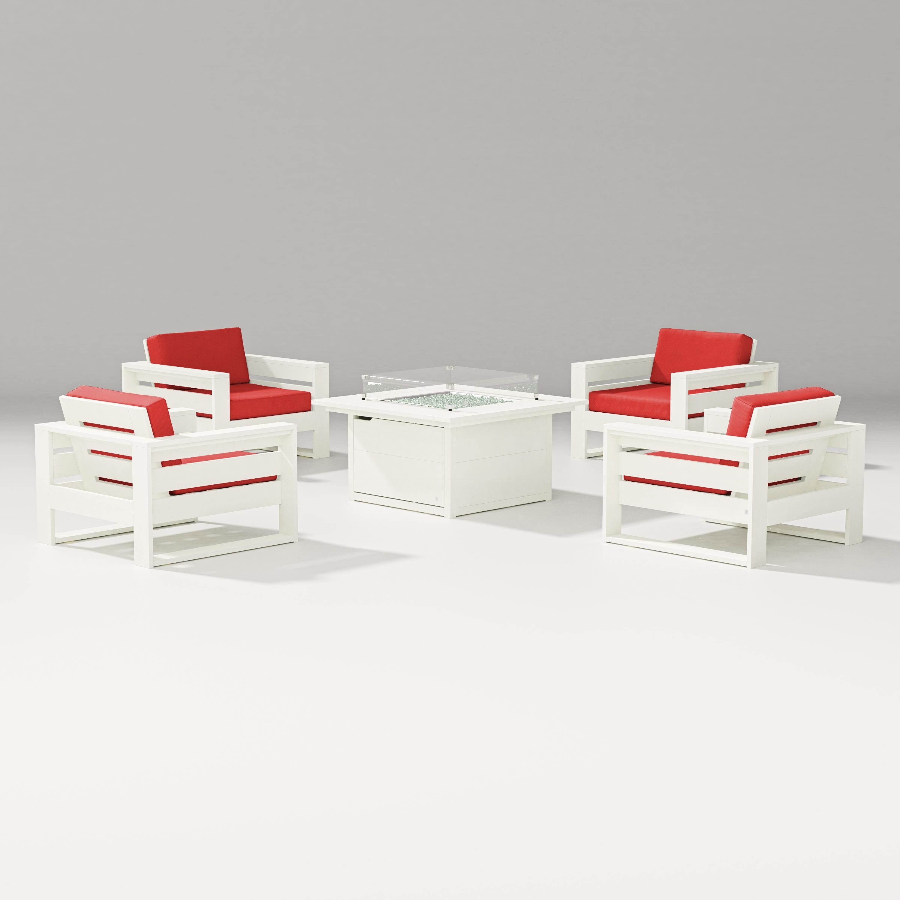 PW Designer Series Latitude 5-Piece Lounge Fire Table Set in Vintage White / Crimson Linen