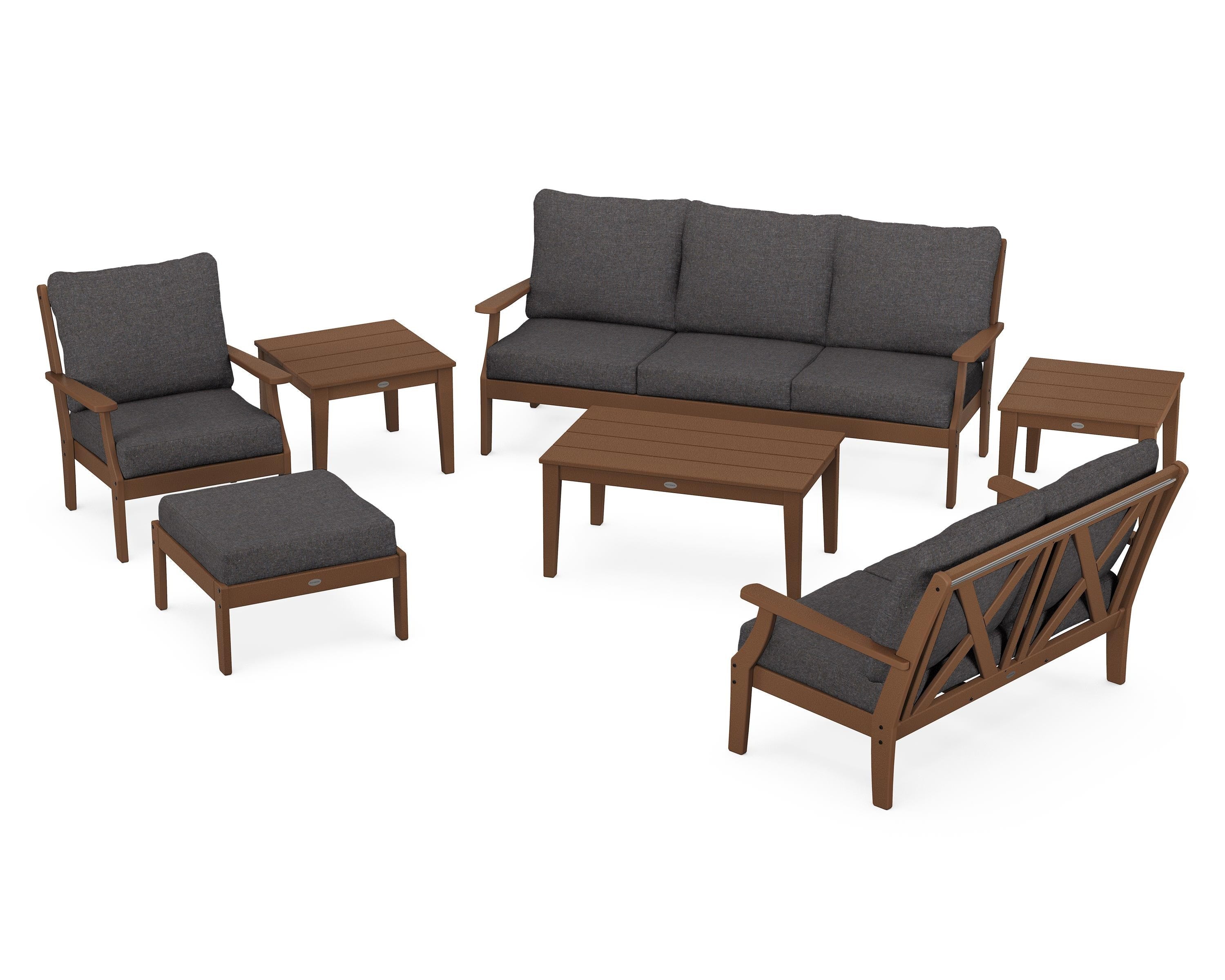 POLYWOOD Braxton 7-Piece Deep Seating Set in Teak / Ash Charcoal