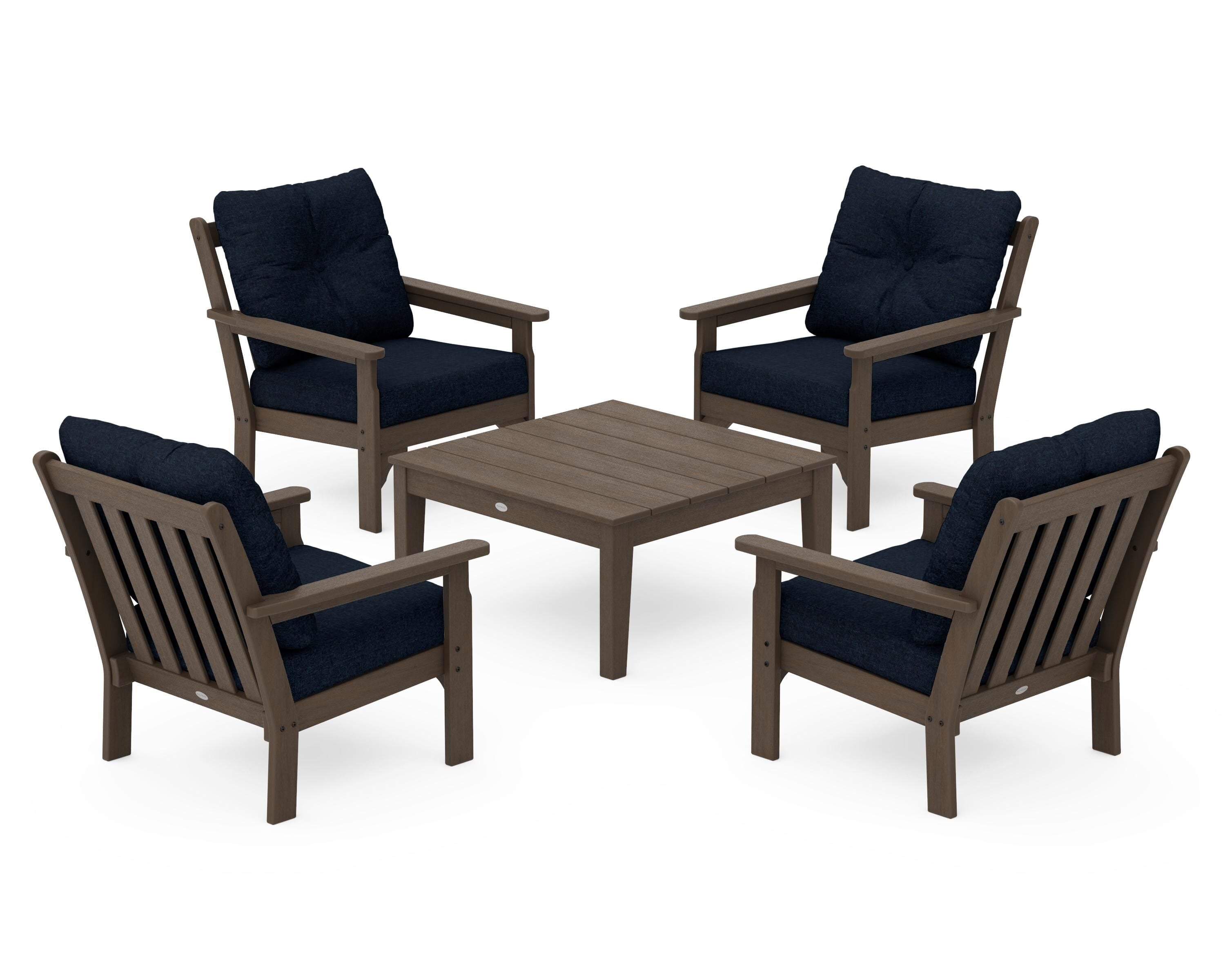 POLYWOOD Vineyard 5-Piece Deep Seating Conversation Set in Kona / Marine Indigo