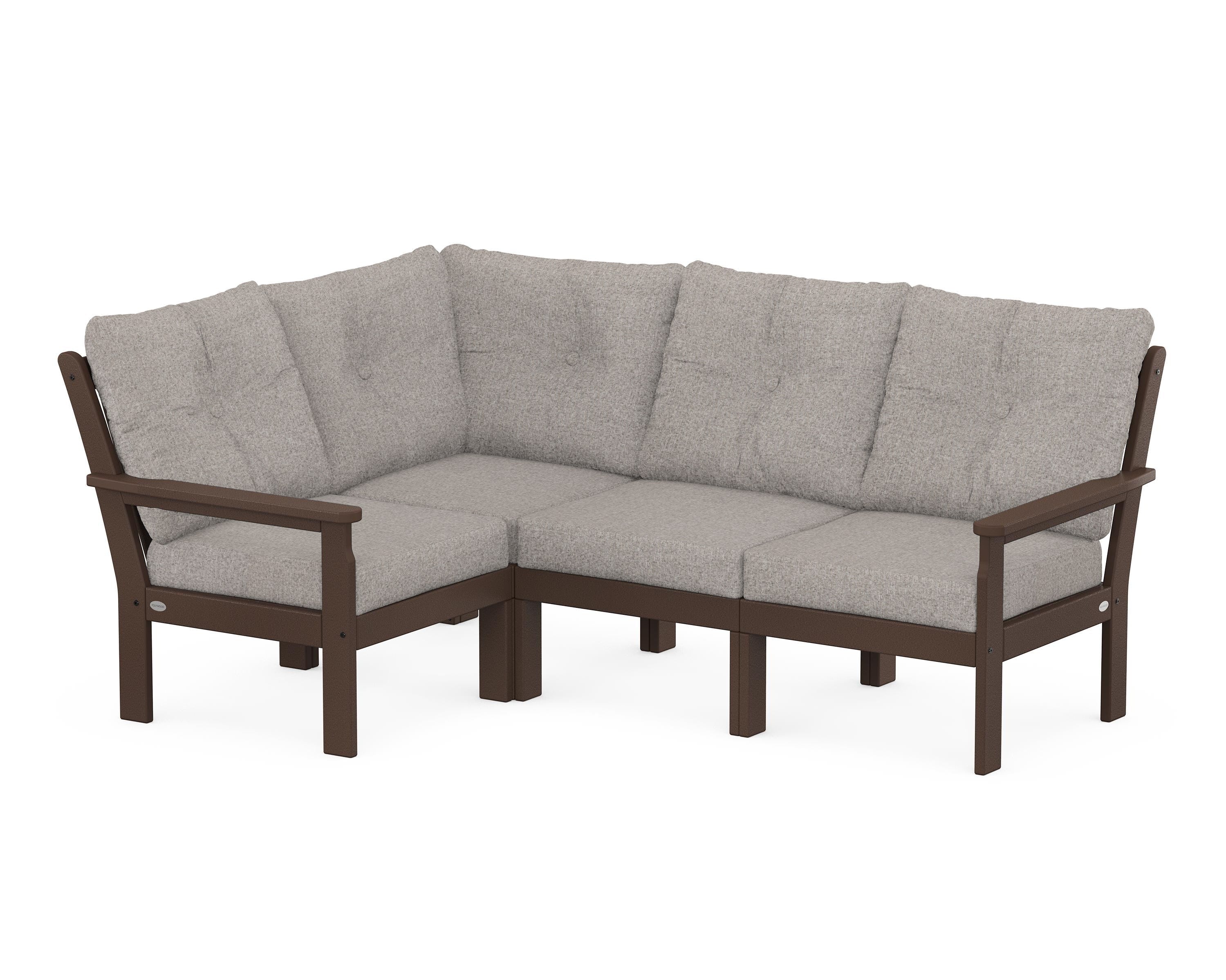 POLYWOOD Vineyard 4-Piece Sectional in Mahogany / Weathered Tweed