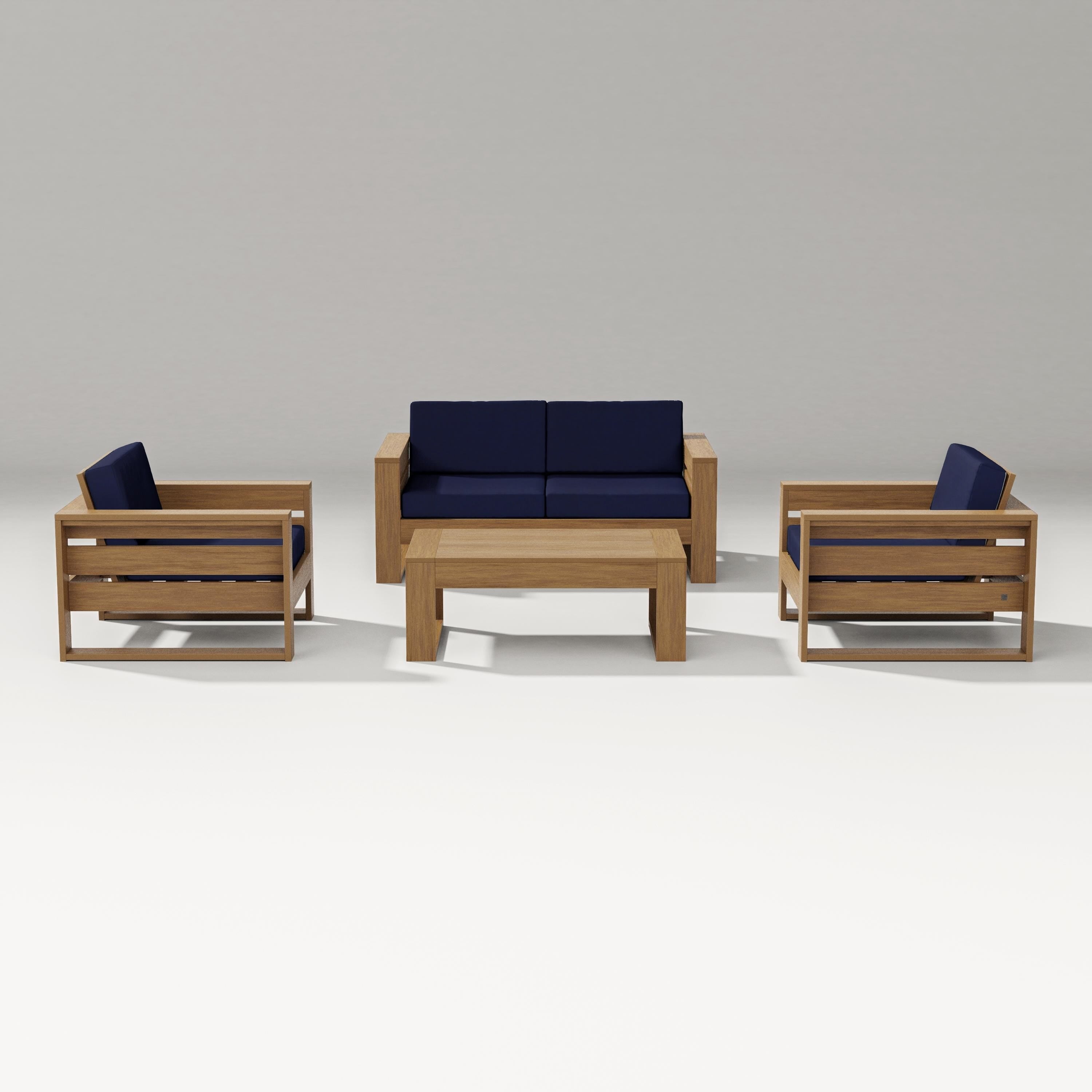 PW Designer Series Latitude 4-Piece Lounge Loveseat Set in Natural / Navy