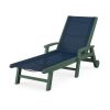 POLYWOOD Coastal Chaise with Wheels in Green / Navy Blue Sling