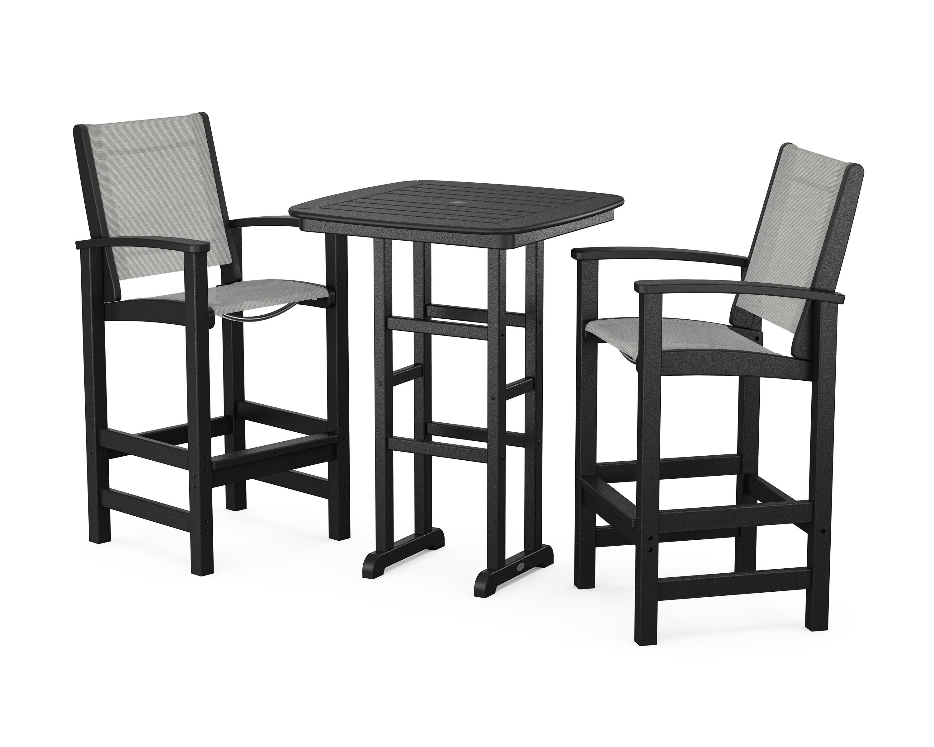 POLYWOOD Coastal 3-Piece Bar Set in Black / Metallic Sling