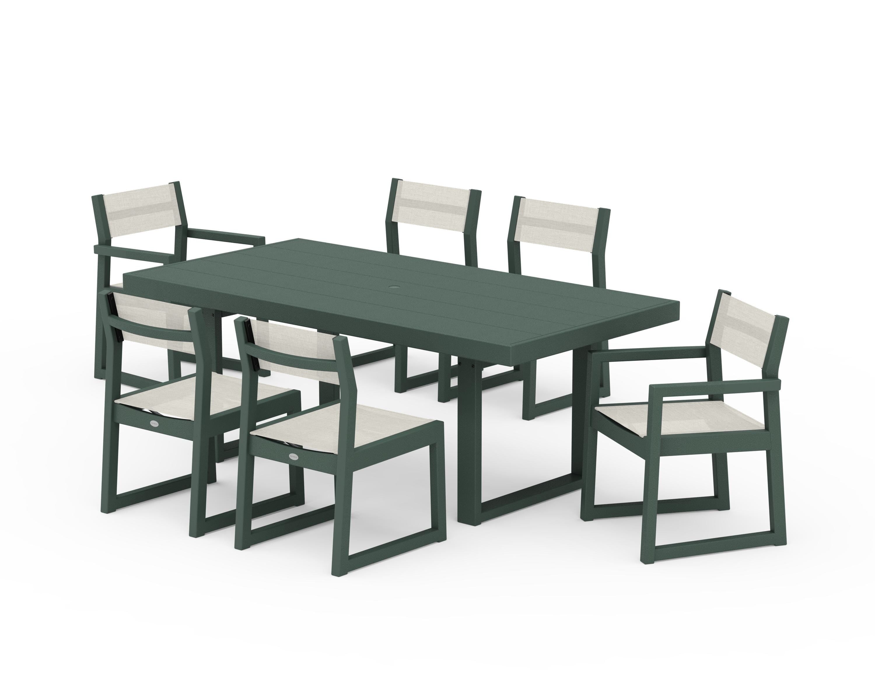 POLYWOOD EDGE Sling 7-Piece Dining Set in Green / Parchment Sling
