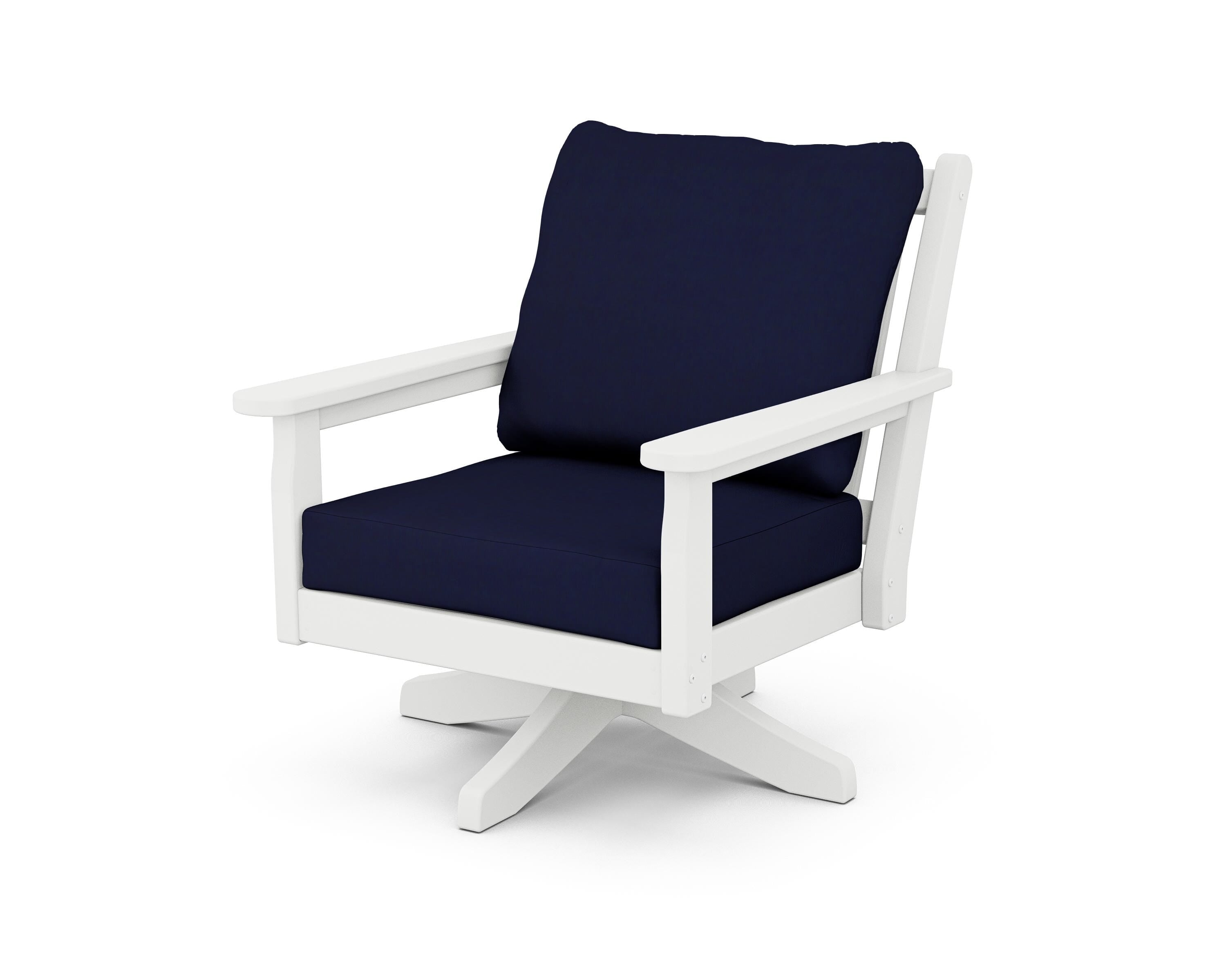 POLYWOOD Chippendale Deep Seating Swivel Chair in White / Navy
