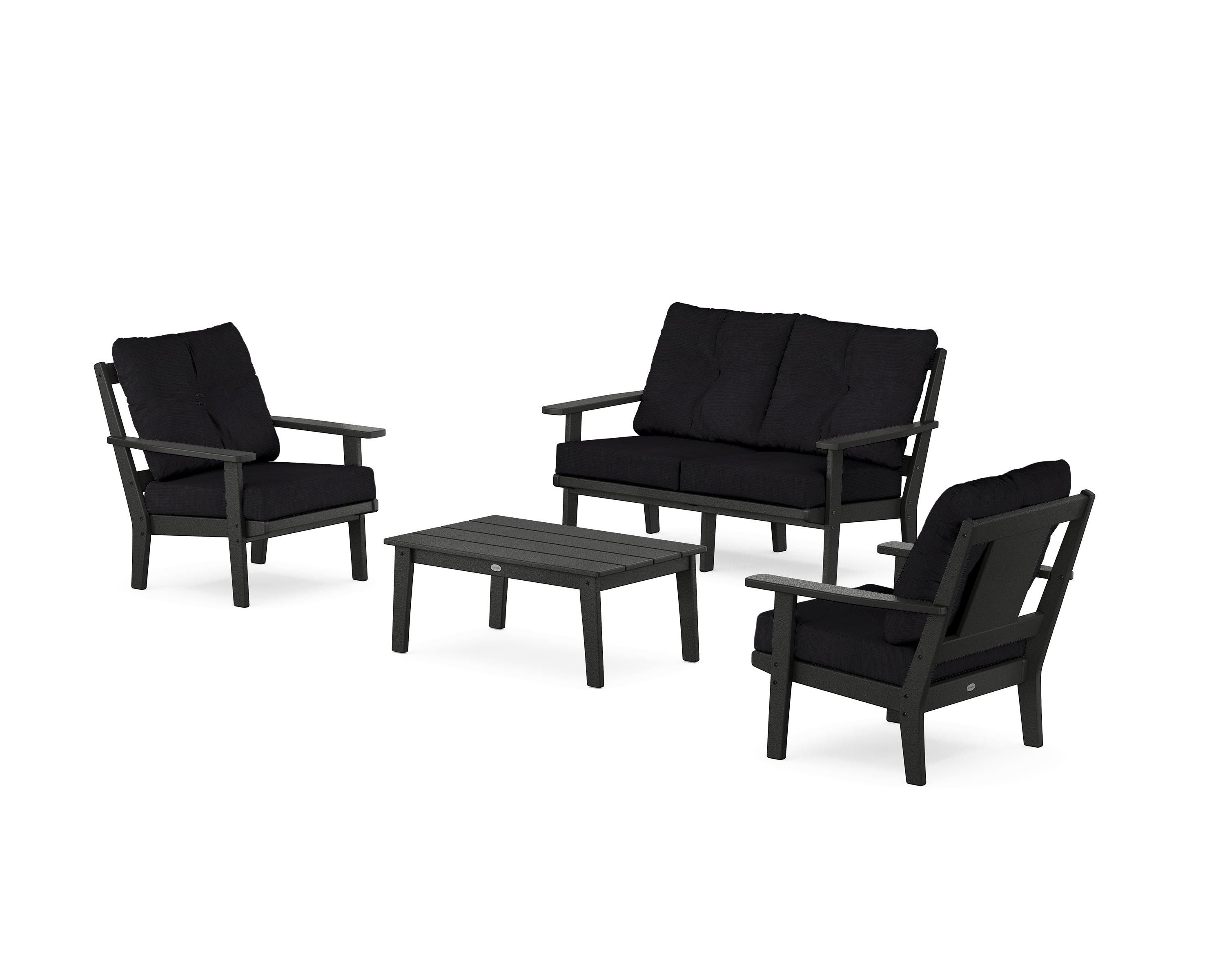 POLYWOOD Prairie 4-Piece Deep Seating Set with Loveseat in Black / Midnight Linen