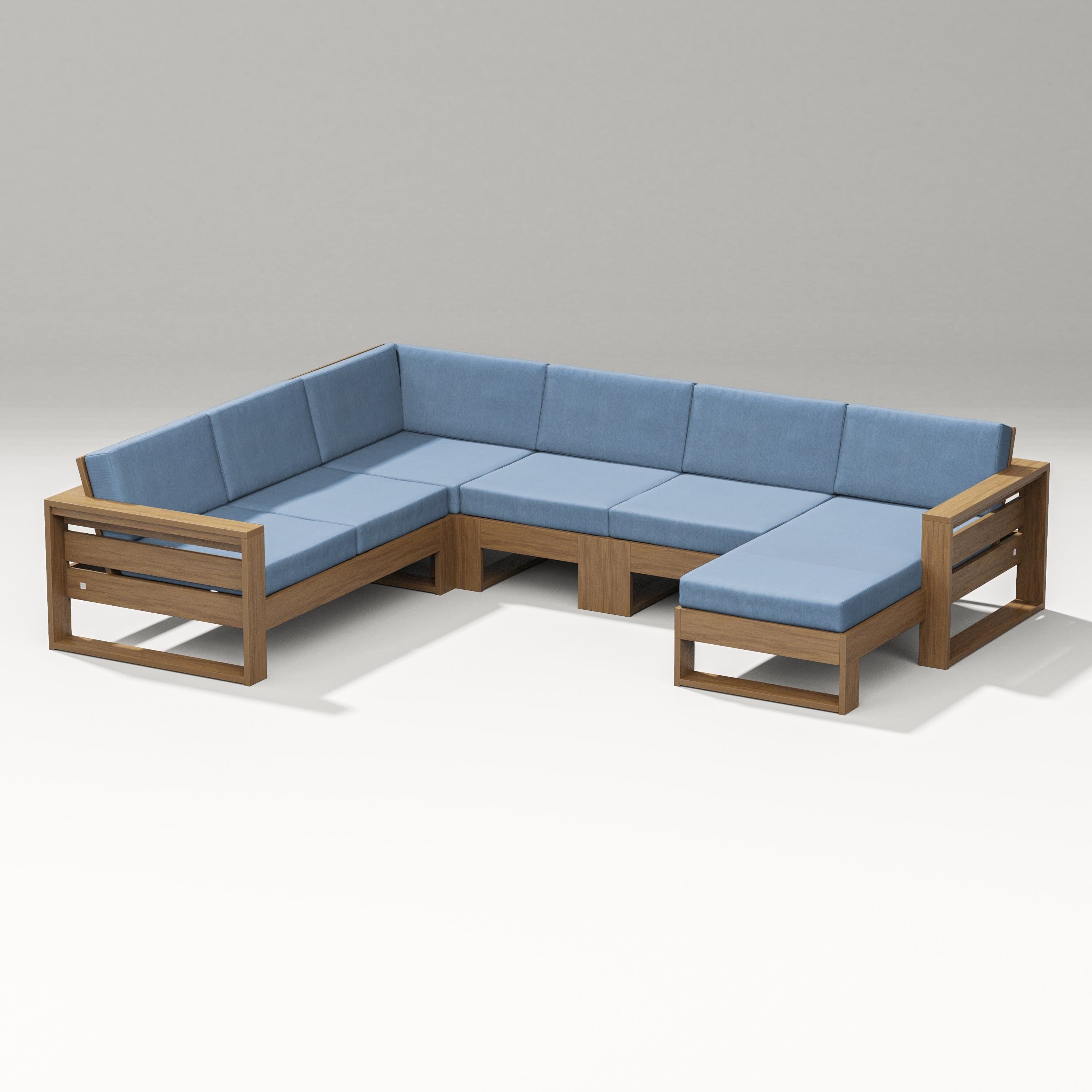 PW Designer Series Latitude Corner Sectional with Right Chaise in Natural / Sky Blue