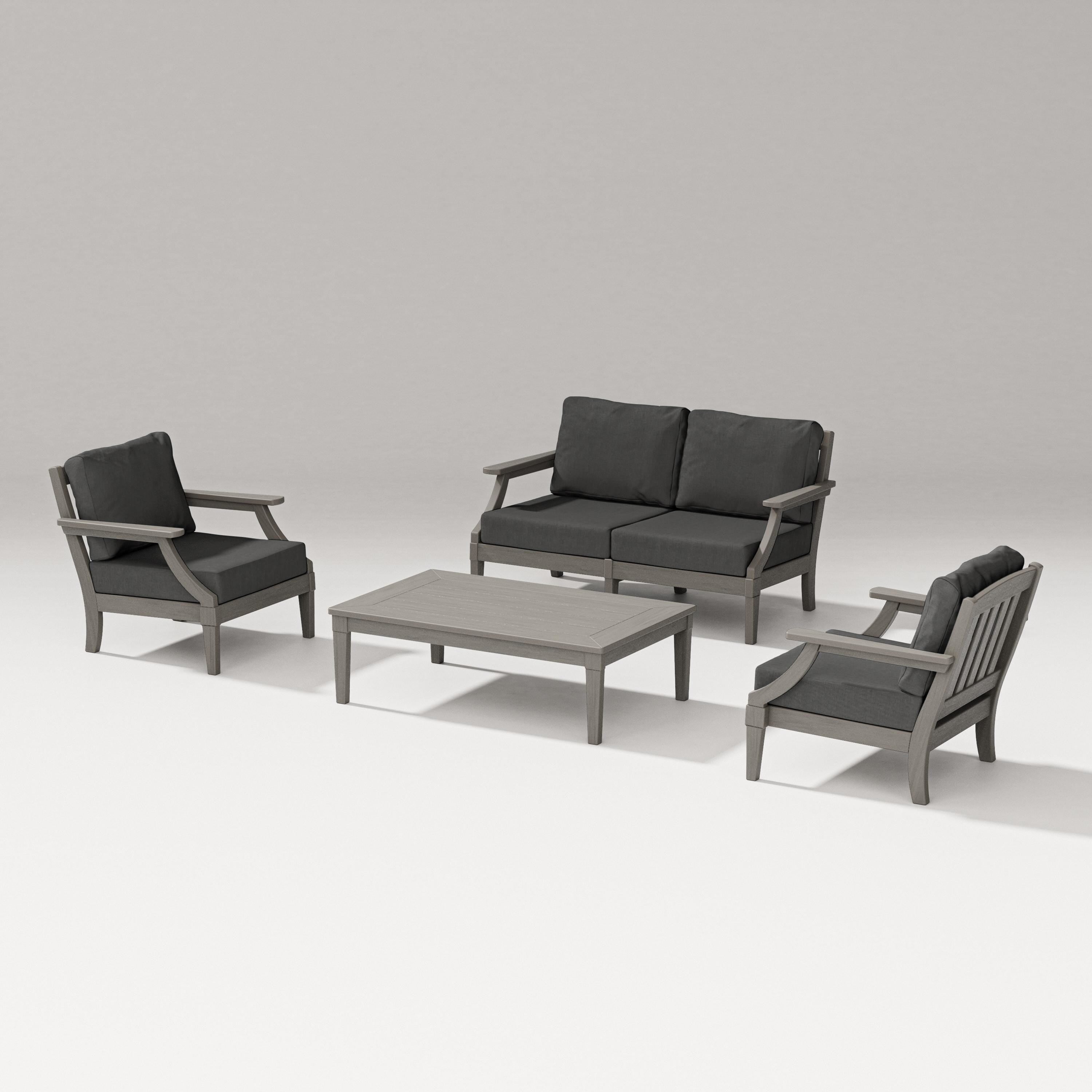 PW Designer Series Estate Lounge 4-Piece Loveseat Set in Driftwood / Spectrum Carbon