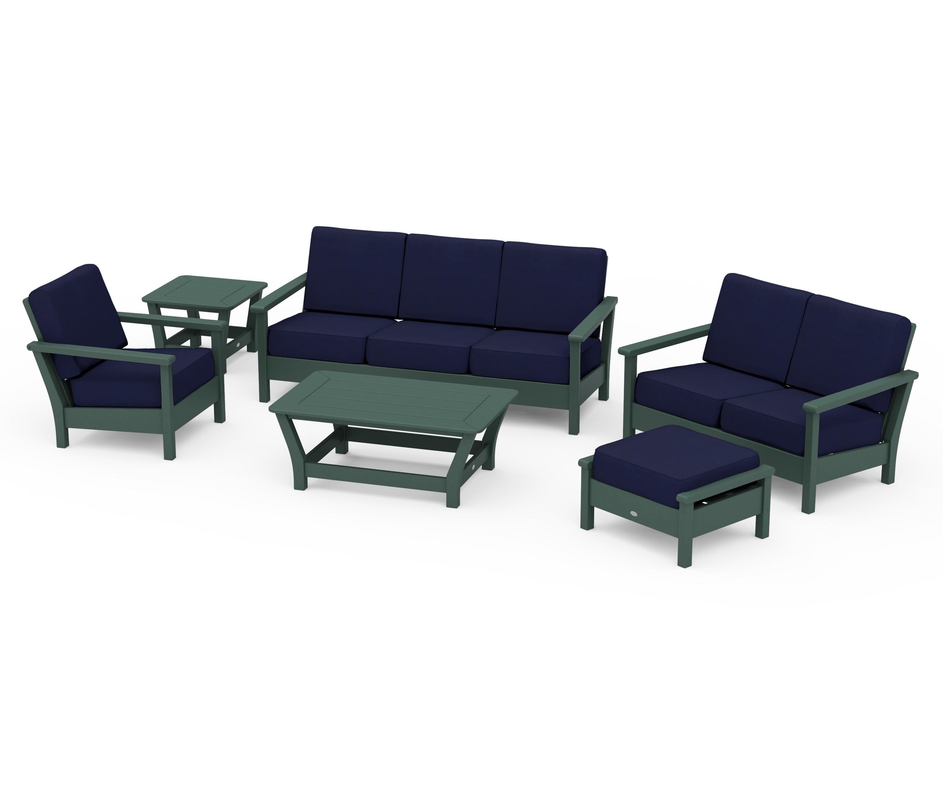 POLYWOOD Harbour 6-Piece Outdoor Living Set in Green / Navy