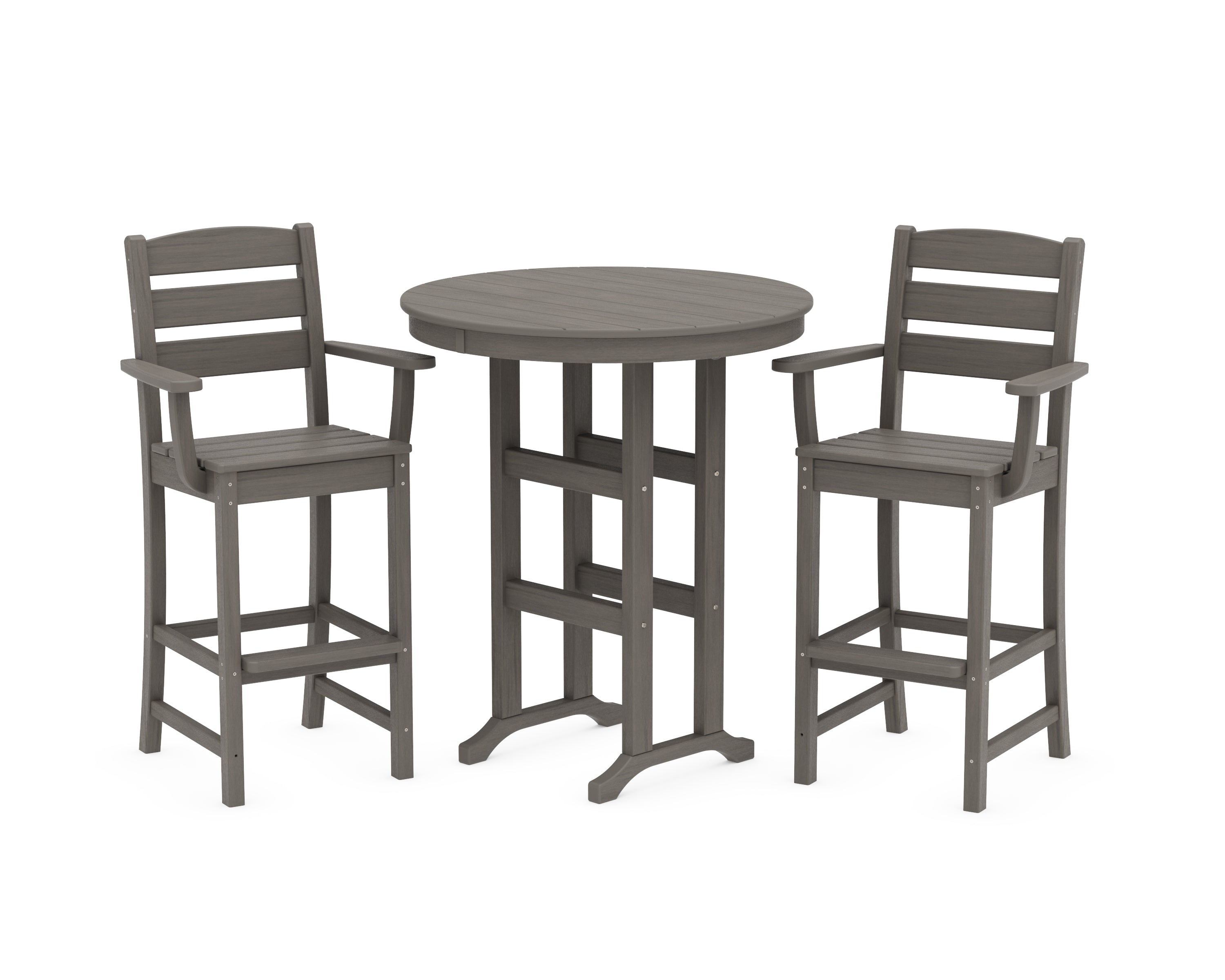 POLYWOOD Lakeside 3-Piece Round Bar Arm Chair Set in Driftwood