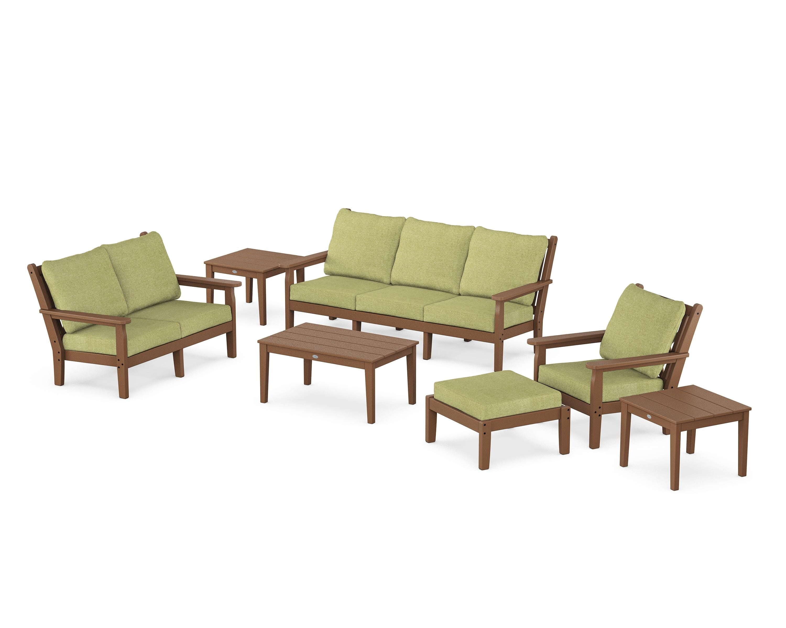 POLYWOOD Chippendale 7-Piece Deep Seating Set in Teak / Chartreuse Boucle