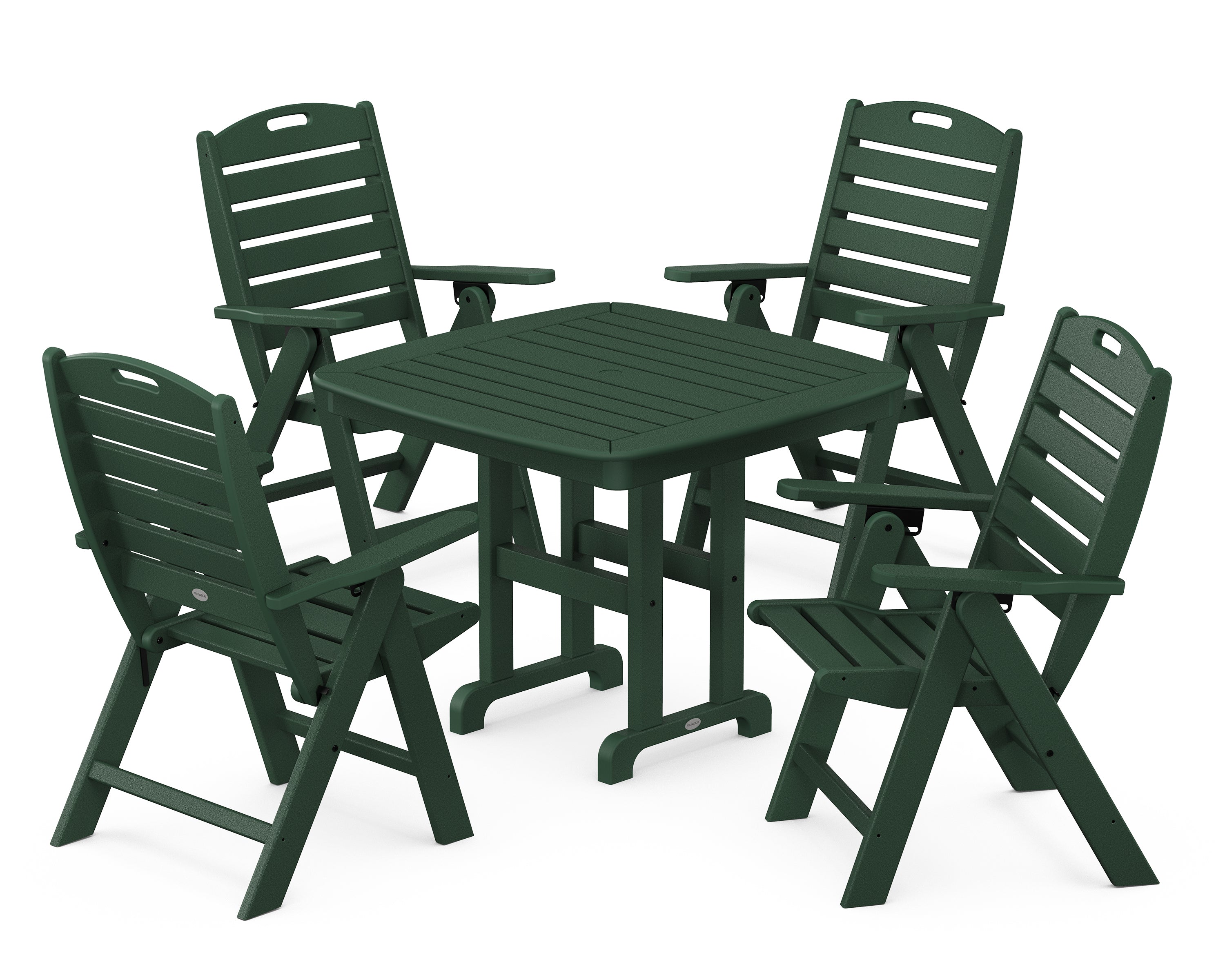 POLYWOOD® Nautical Folding Highback Chair 5-Piece Dining Set in Green