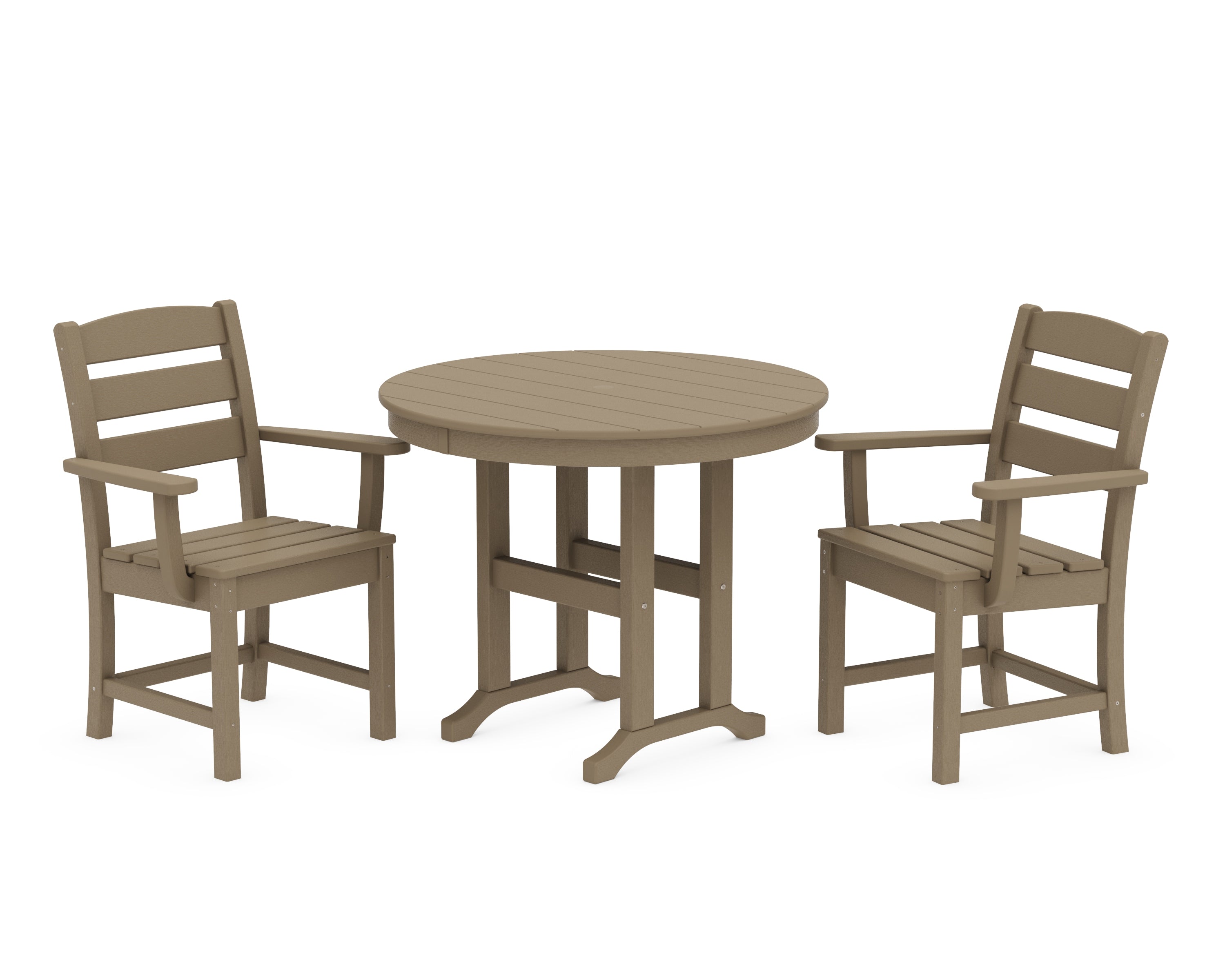 POLYWOOD Lakeside 3-Piece Round Dining Set in Vintage Sahara