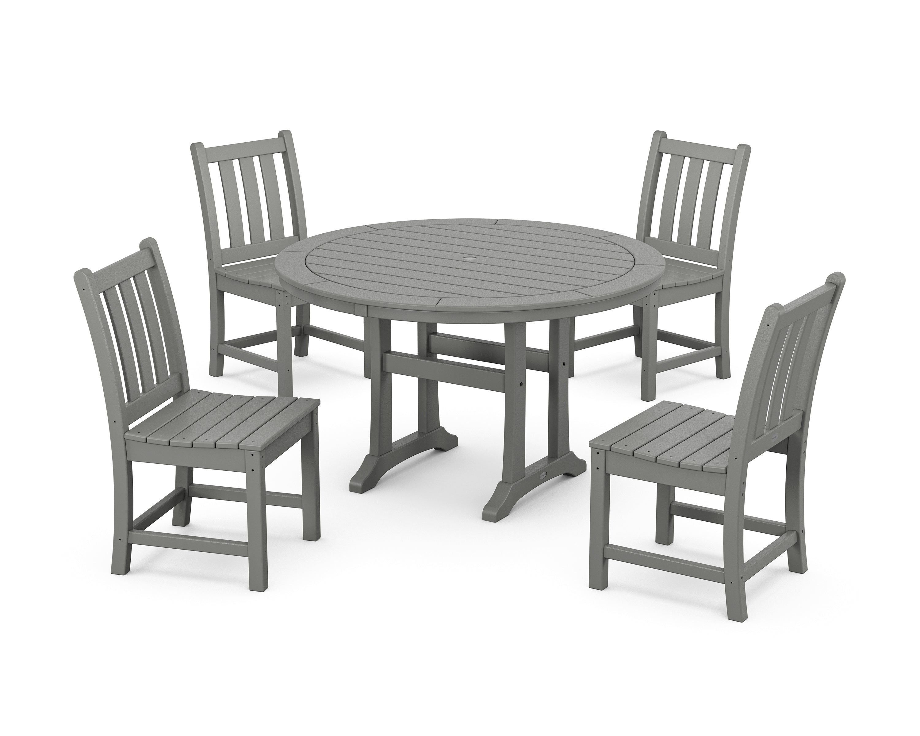 POLYWOOD® Traditional Garden Side Chair 5-Piece Round Dining Set With Trestle Legs in Slate Grey