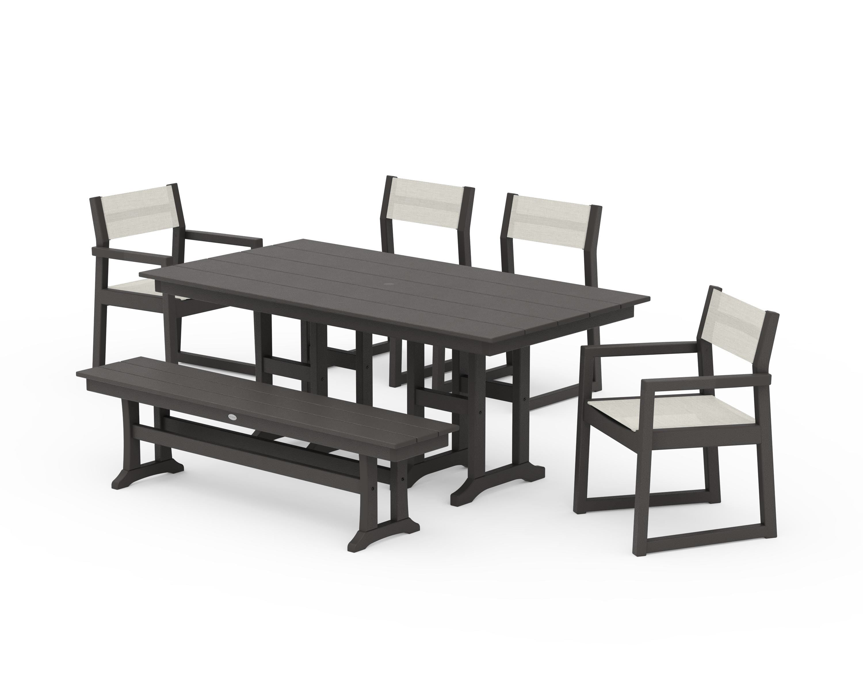 POLYWOOD EDGE Sling 6-Piece Farmhouse Dining Set in Vintage Coffee / Parchment Sling